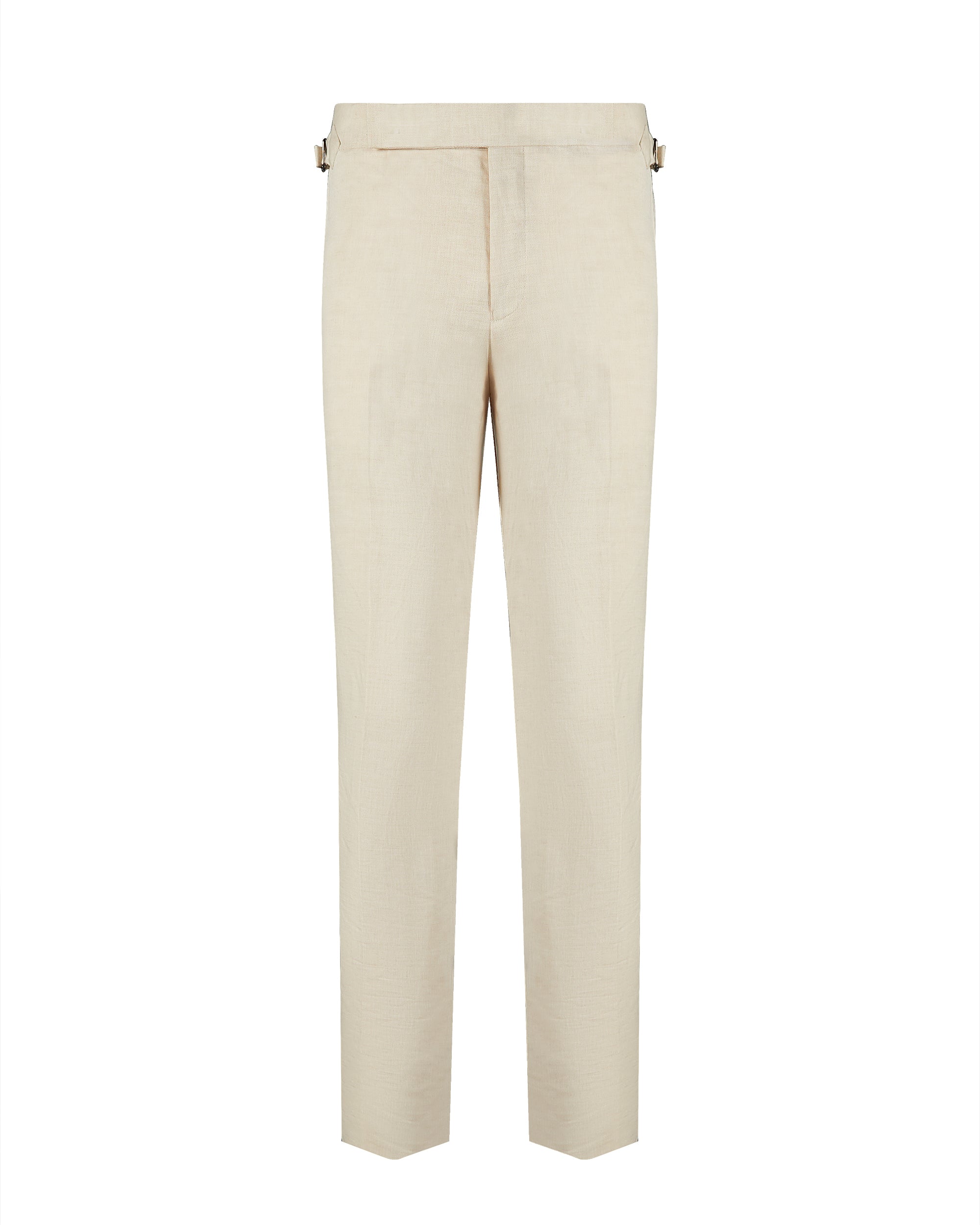Coastal Luxury Tan Linen-Cotton Tailored Fit Suit with Side Buckle Trousers