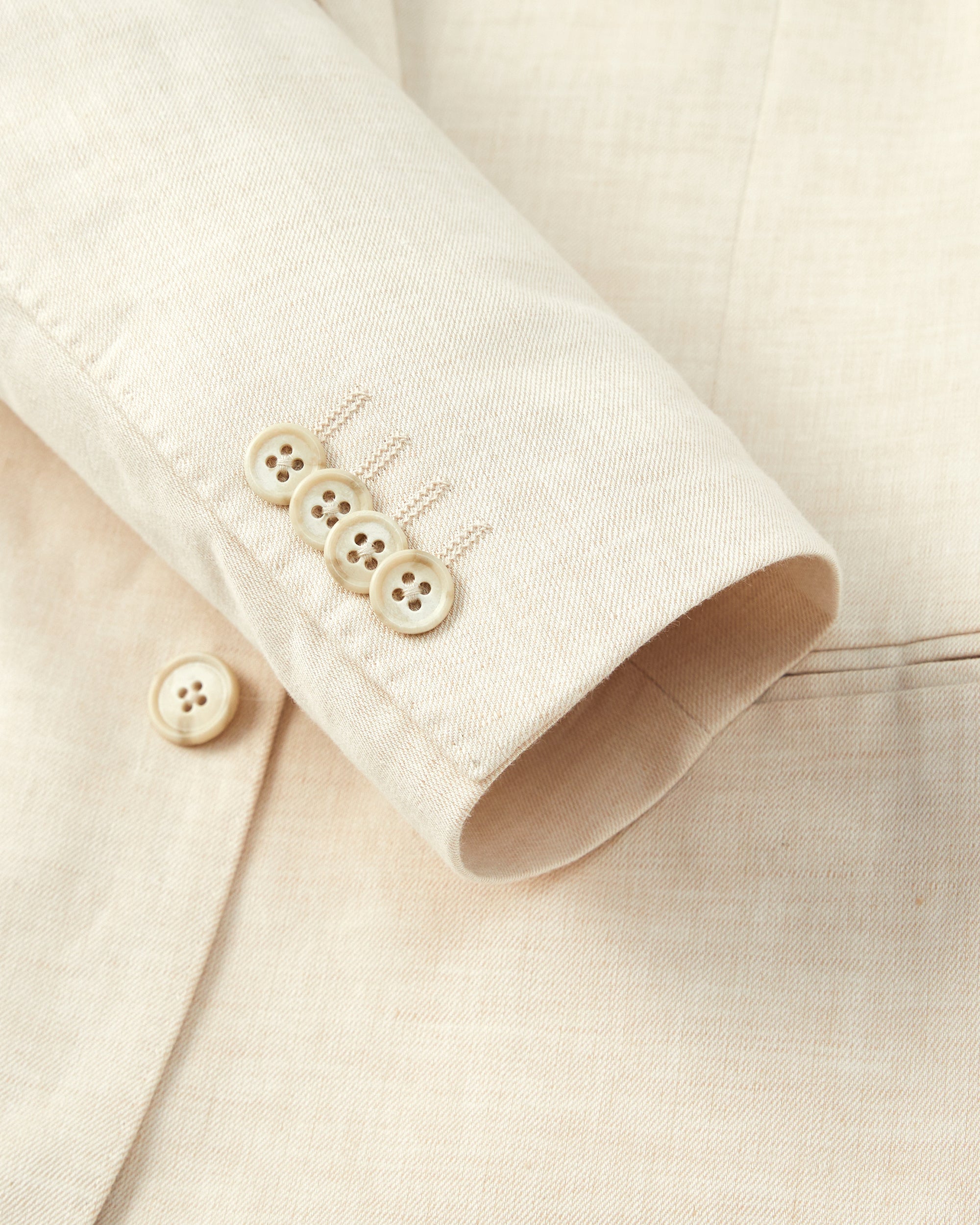 Coastal Luxury Tan Linen-Cotton Tailored Fit Suit with Side Buckle Trousers