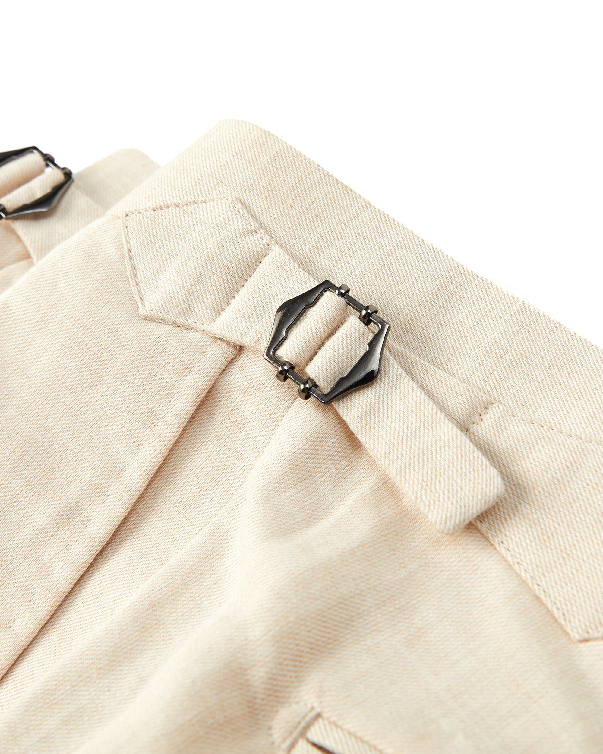 Coastal Luxury Tan Linen-Cotton Tailored Fit Suit with Side Buckle Trousers