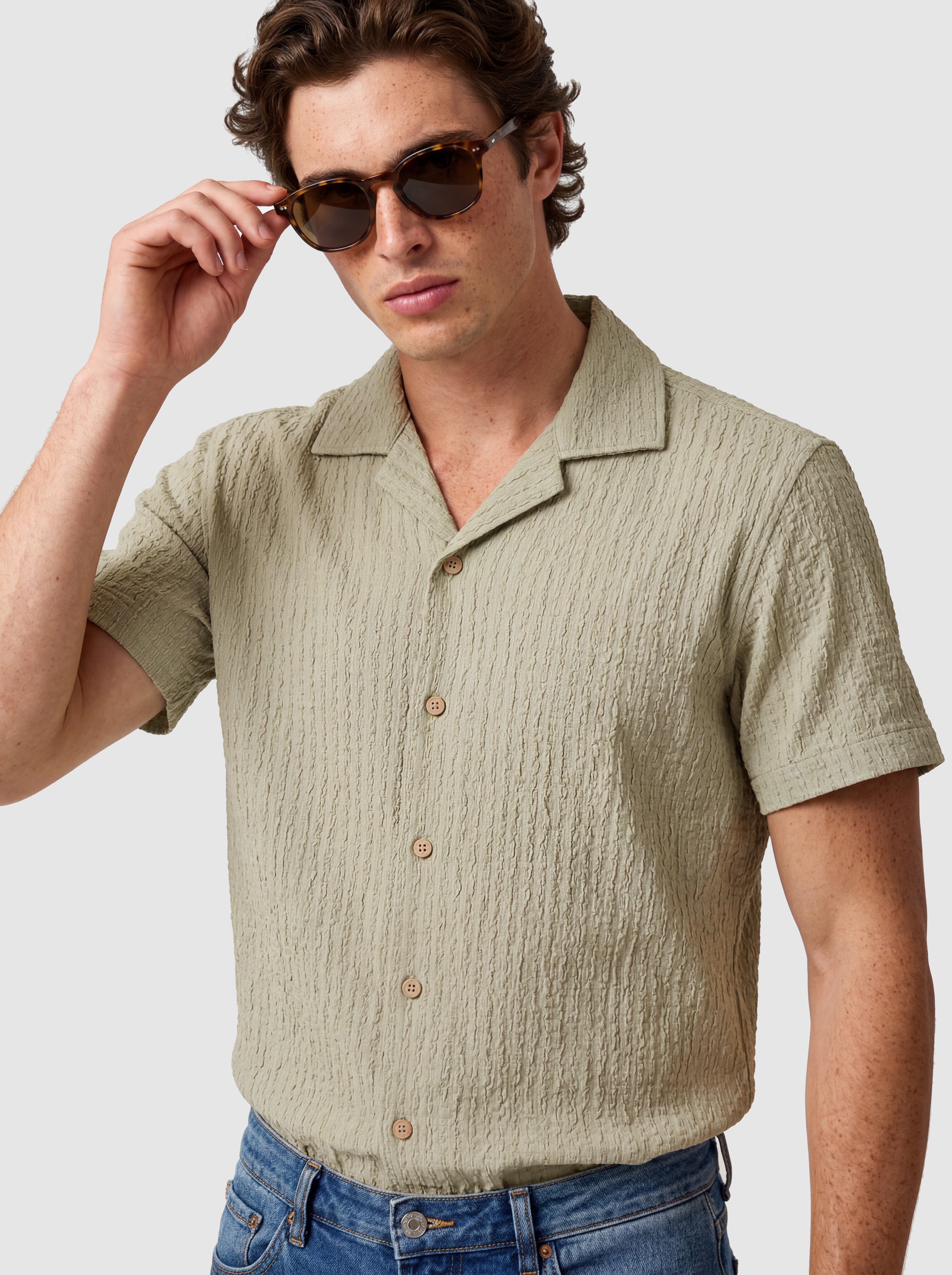 Seersucker Short Sleeve Camp Collar Shirt