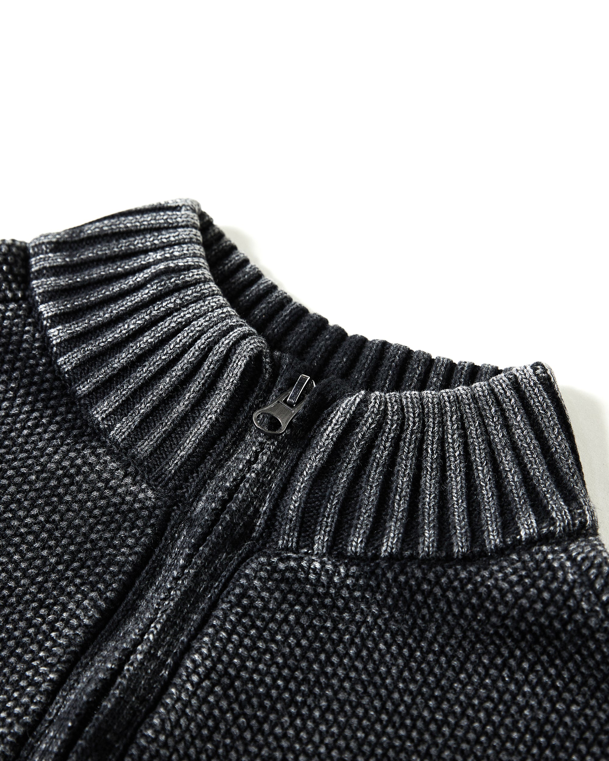 Cotton Textured Mock Neck Zip Sweater