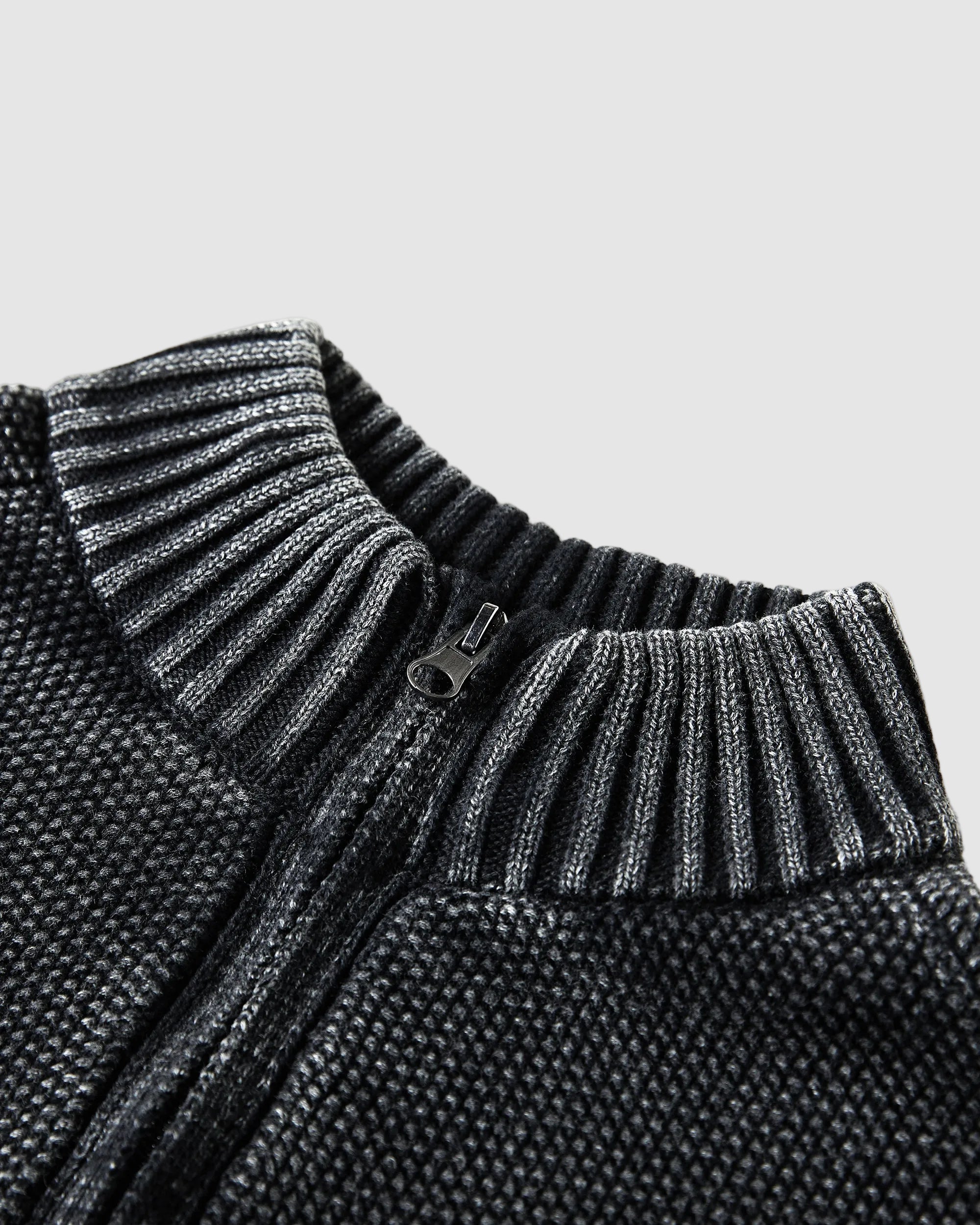 Cotton Textured Mock Neck Zip Sweater