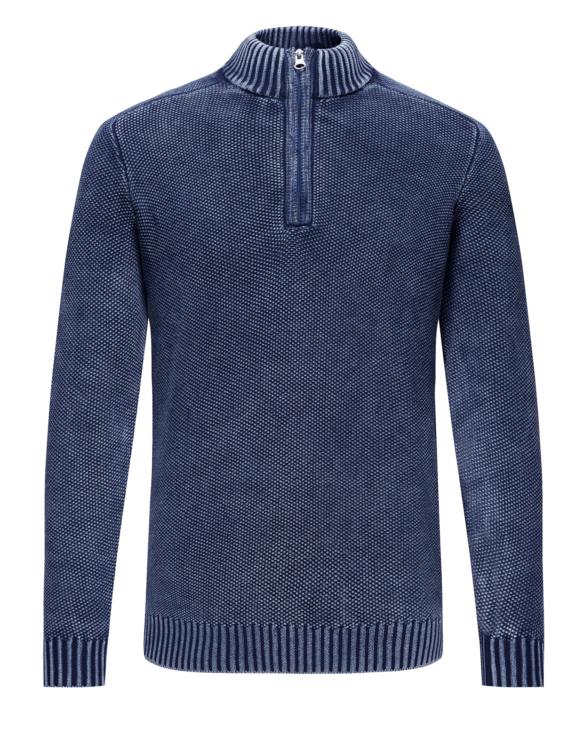 Cotton Textured Mock Neck Zip Sweater