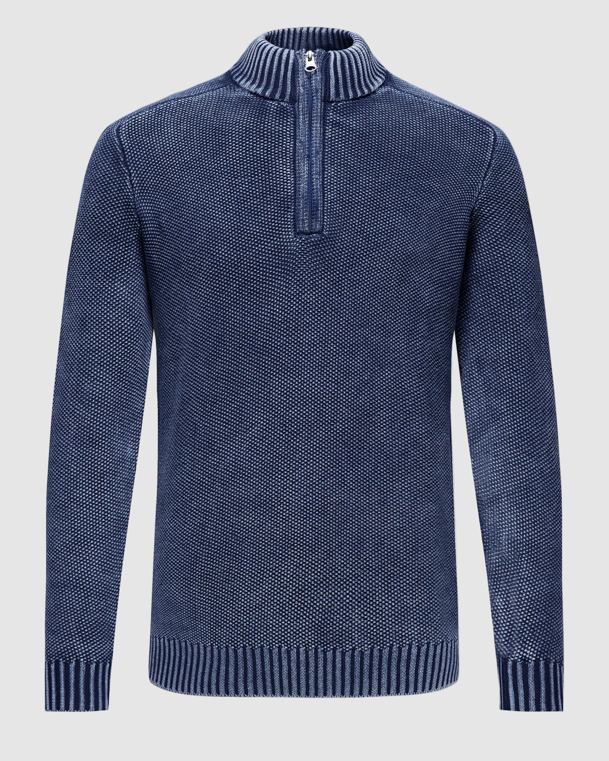 Cotton Textured Mock Neck Zip Sweater