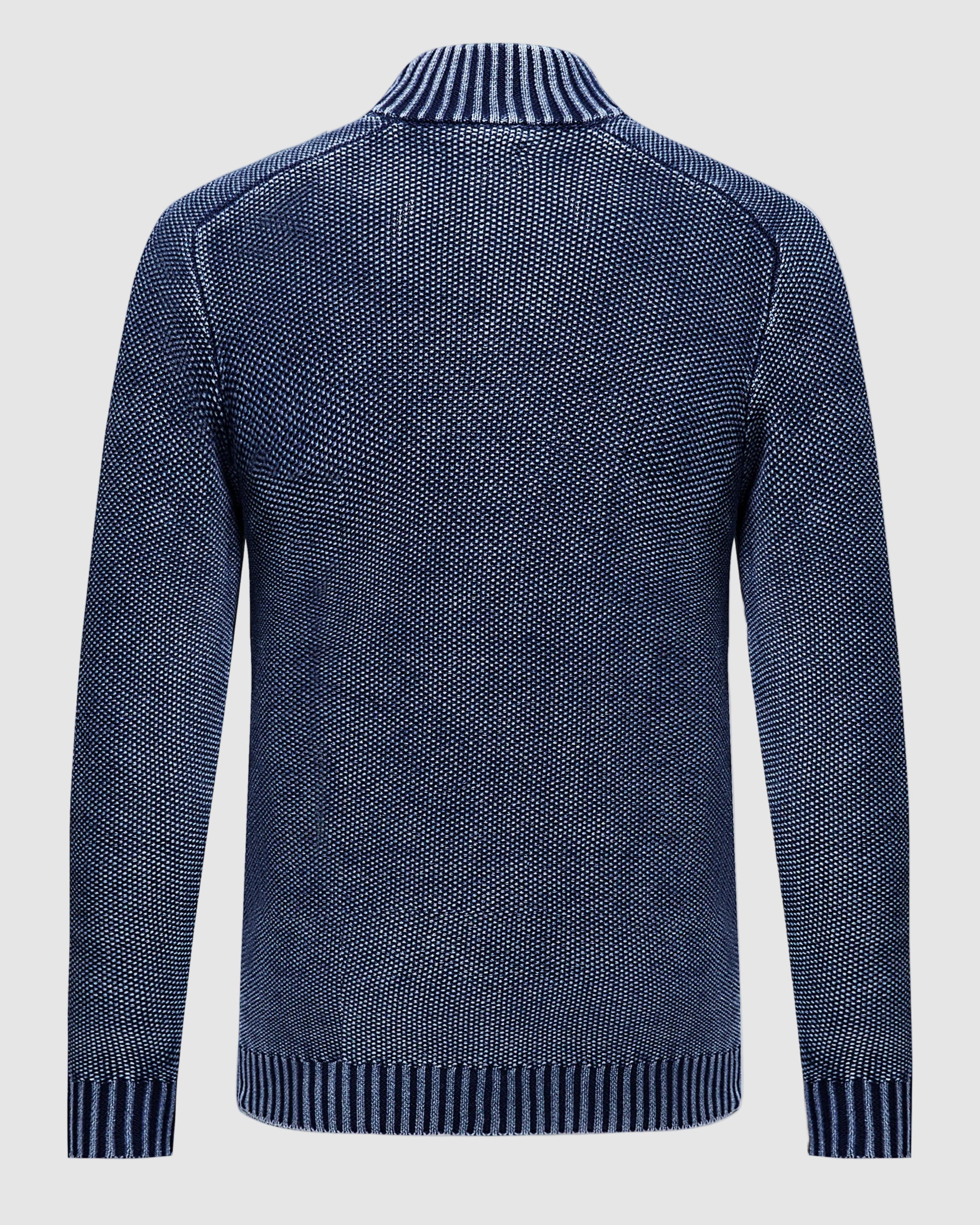 Cotton Textured Mock Neck Zip Sweater