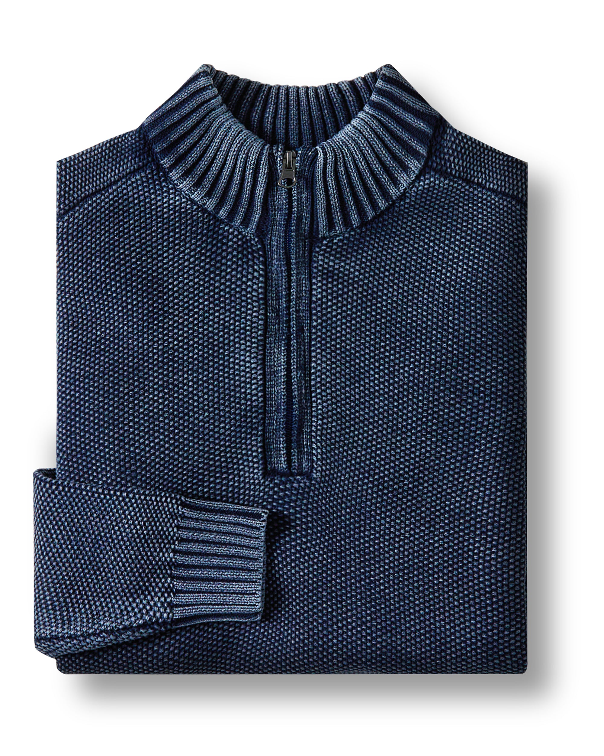 Cotton Textured Mock Neck Zip Sweater