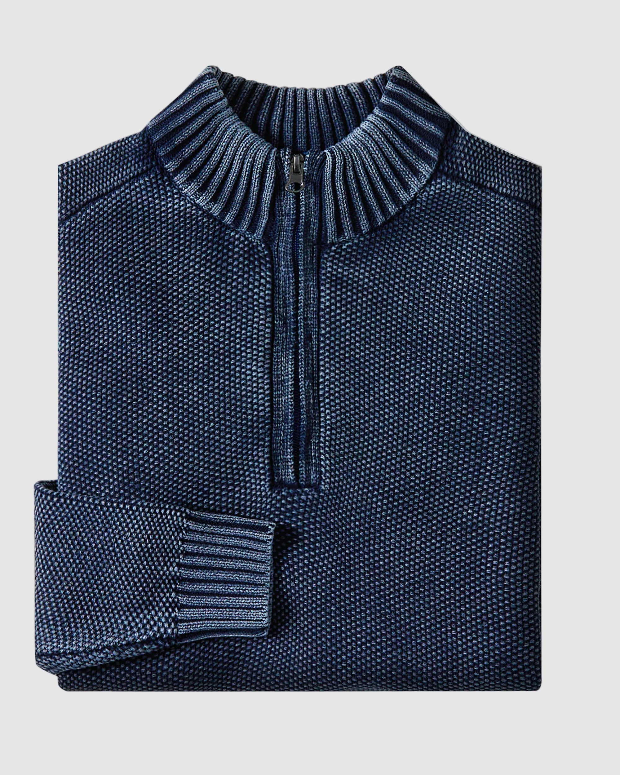 Cotton Textured Mock Neck Zip Sweater