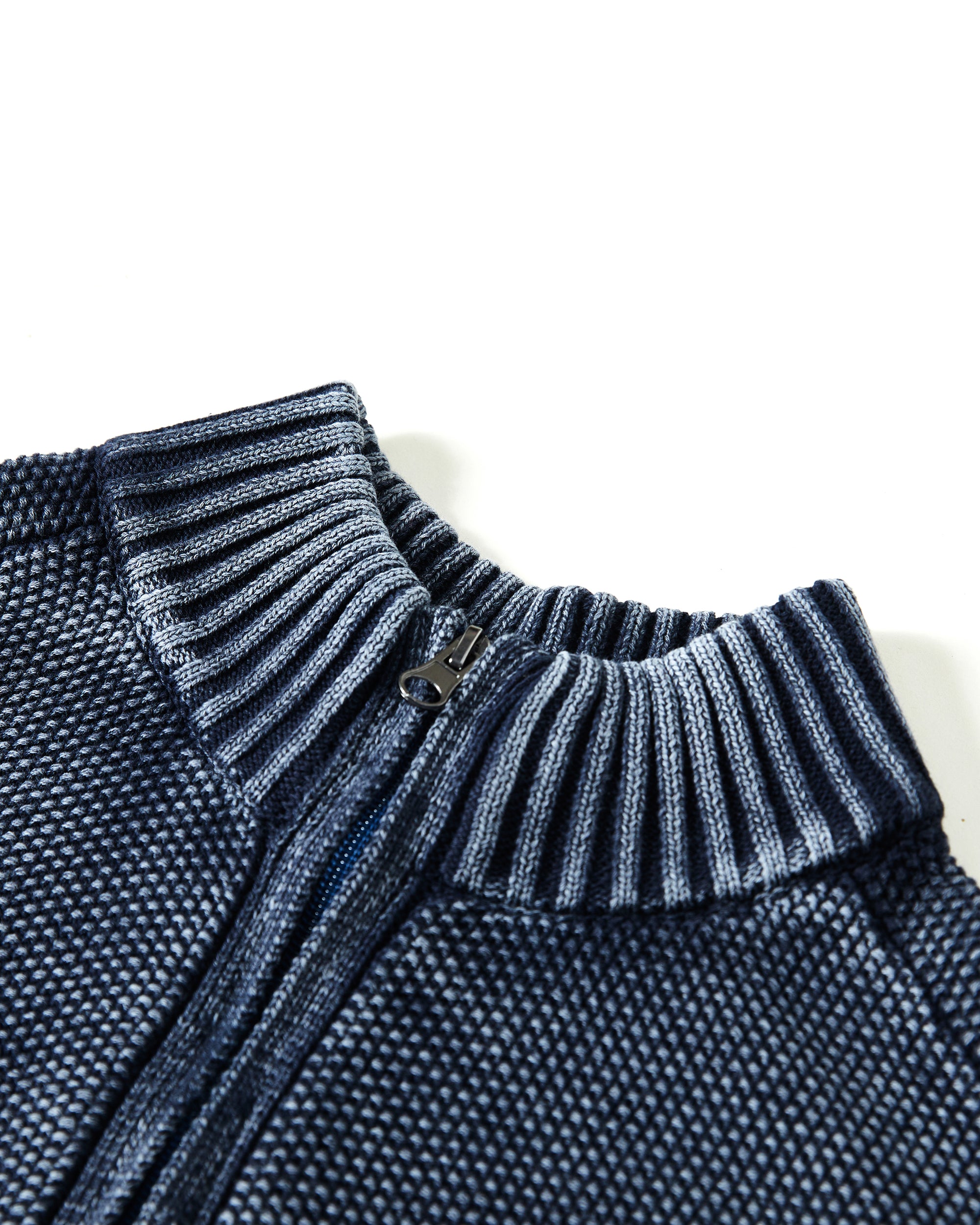 Cotton Textured Mock Neck Zip Sweater