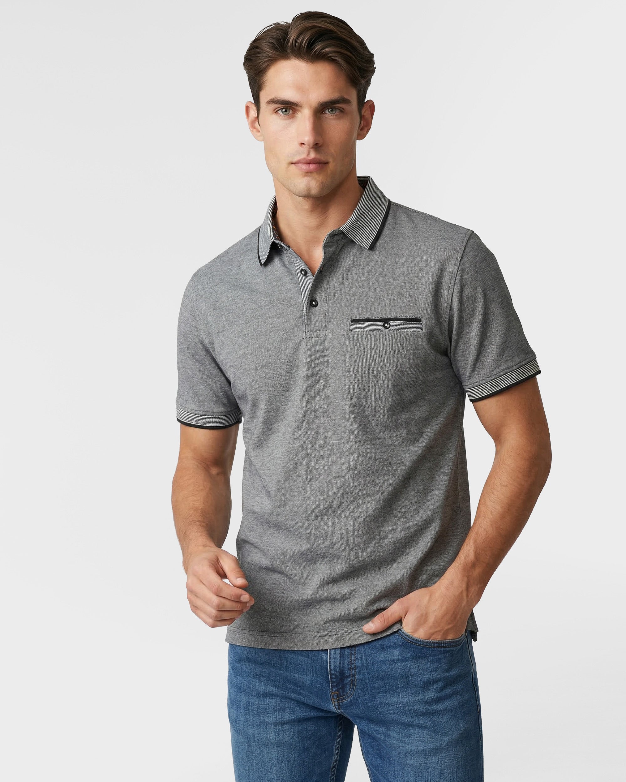 Textured Polo with Contrast Collar