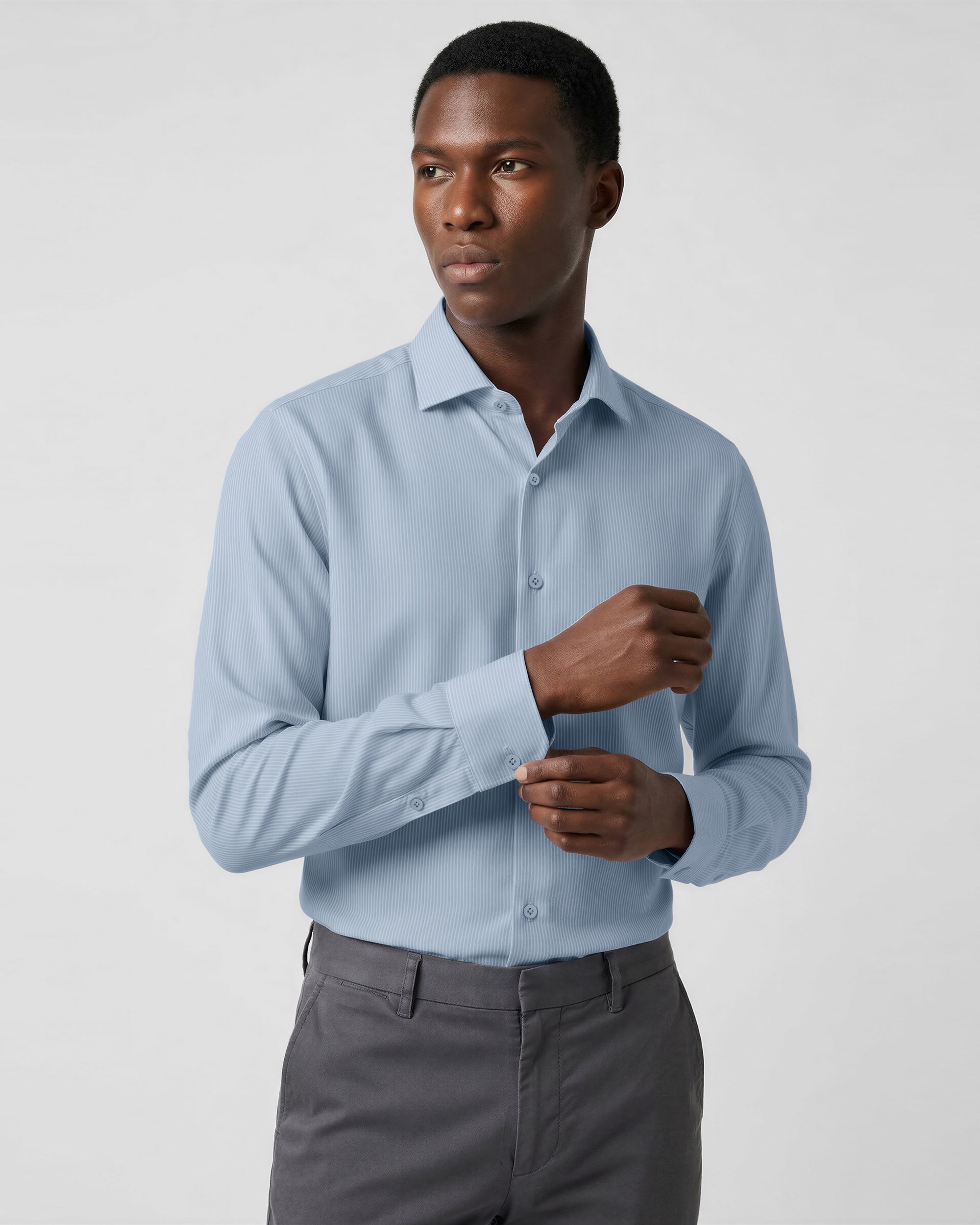 Vertical Stripe Texture Button-Up Shirt