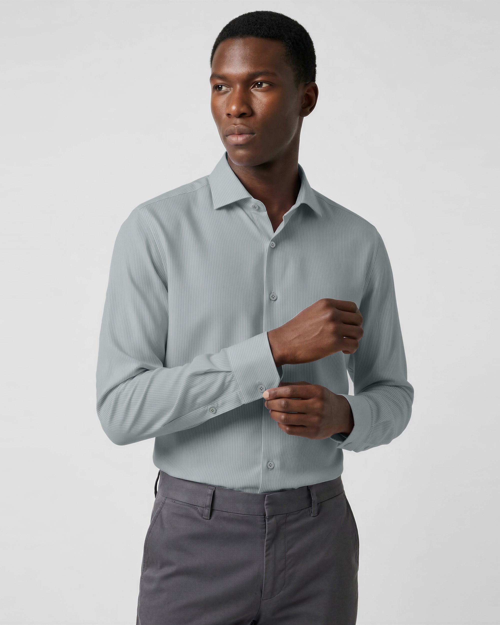 Vertical Stripe Texture Button-Up Shirt