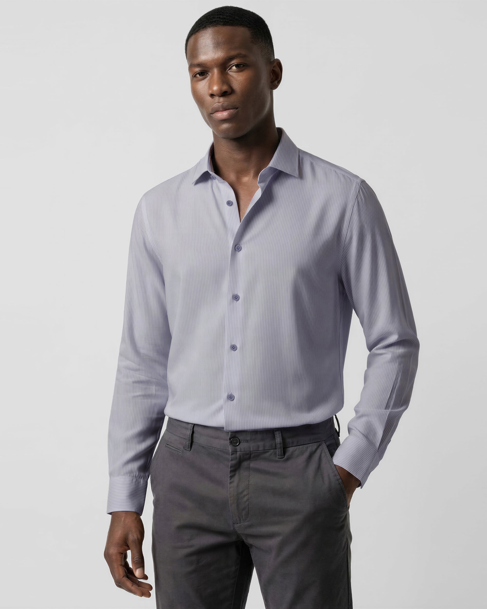 Vertical Stripe Texture Button-Up Shirt