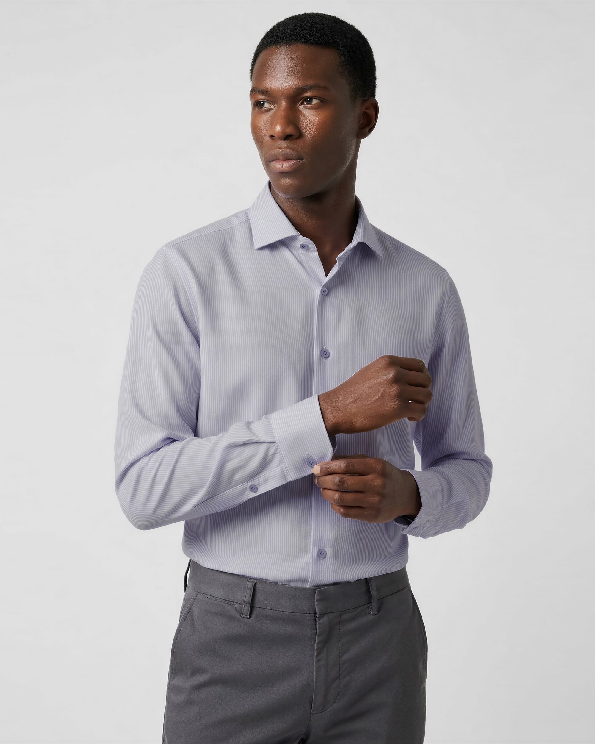 Vertical Stripe Texture Button-Up Shirt