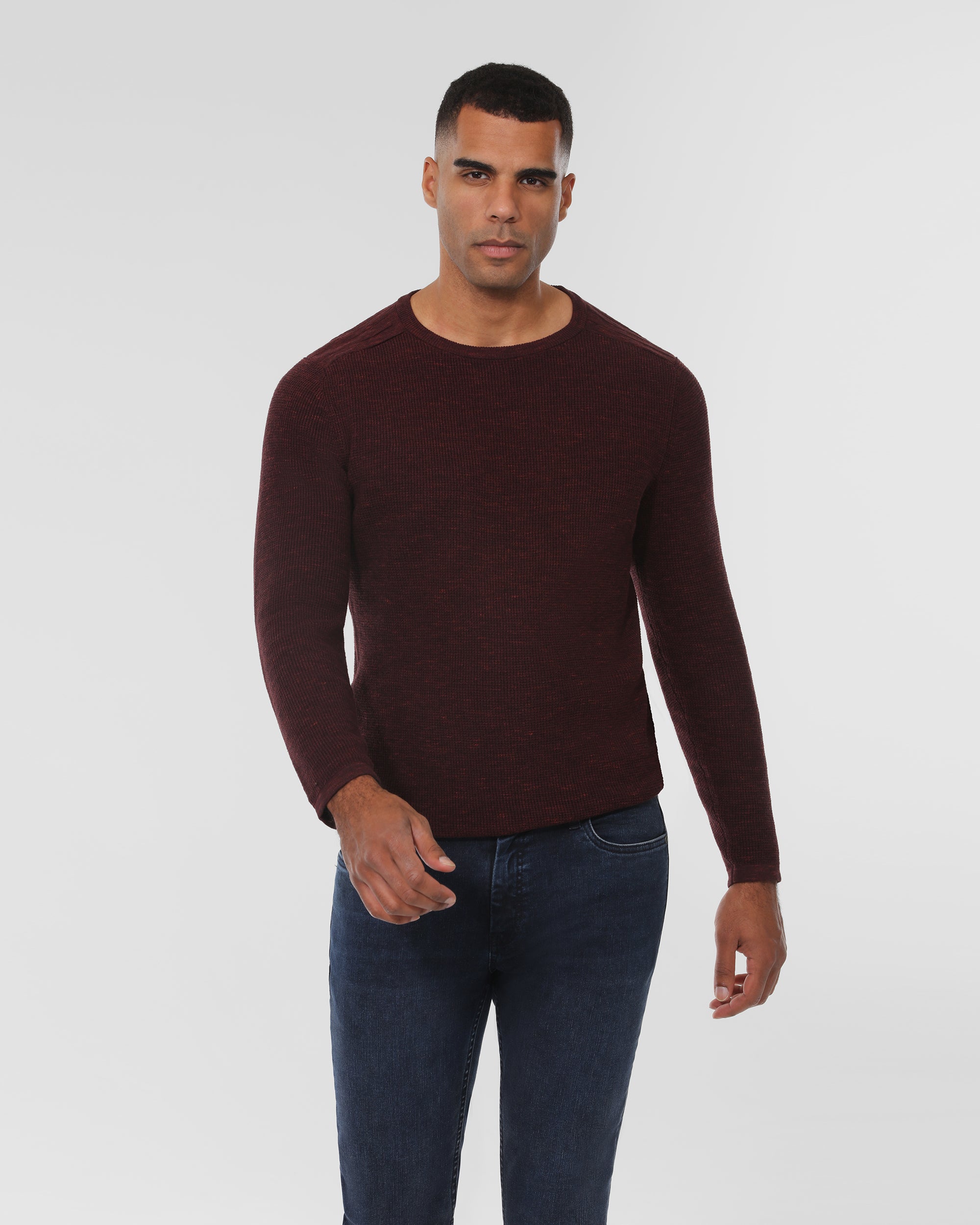 Texture Cotton Blend Crew Neck Sweater