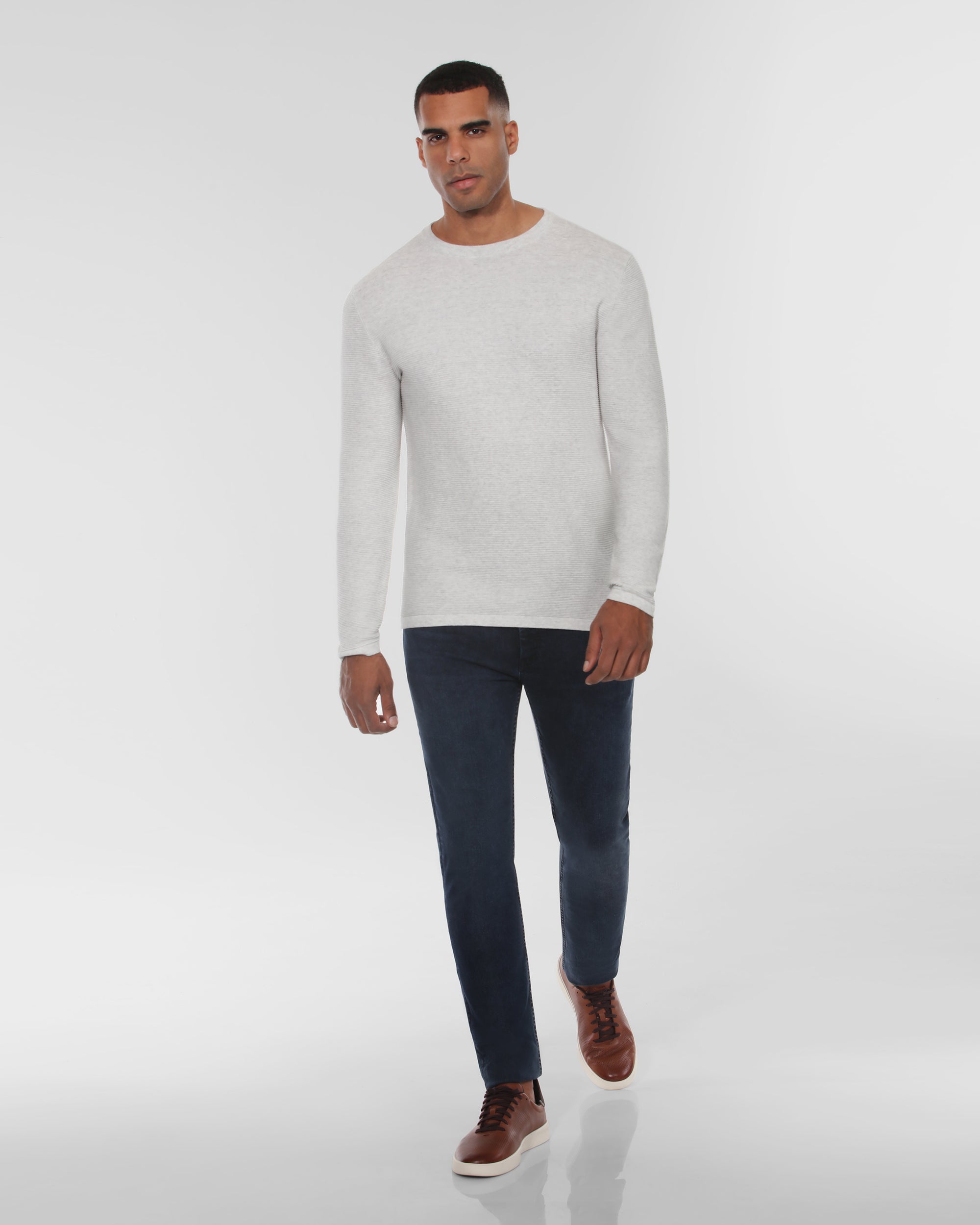Cotton Ribbed Crew Neck Sweater