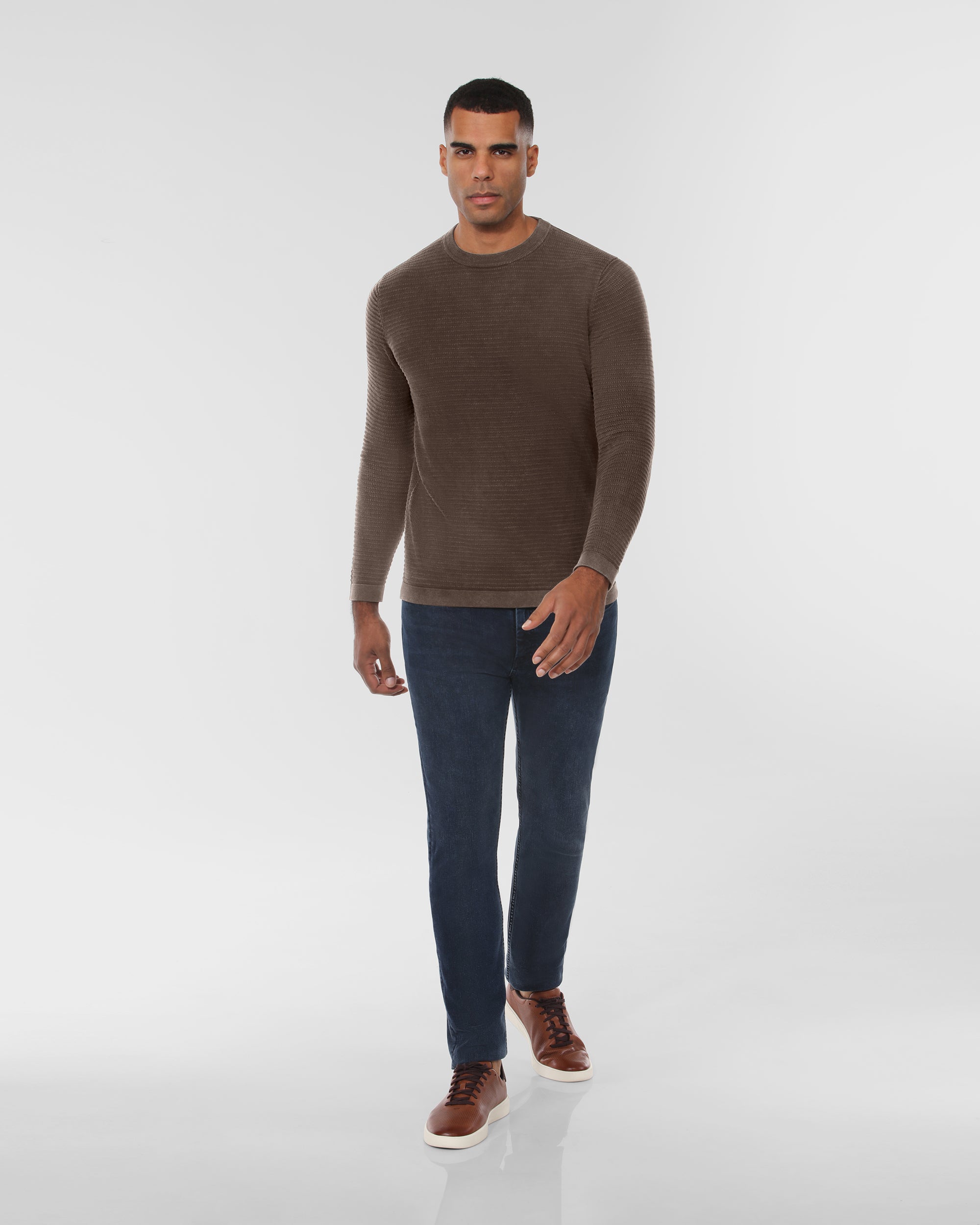 Cotton Textured Crew Neck Sweater