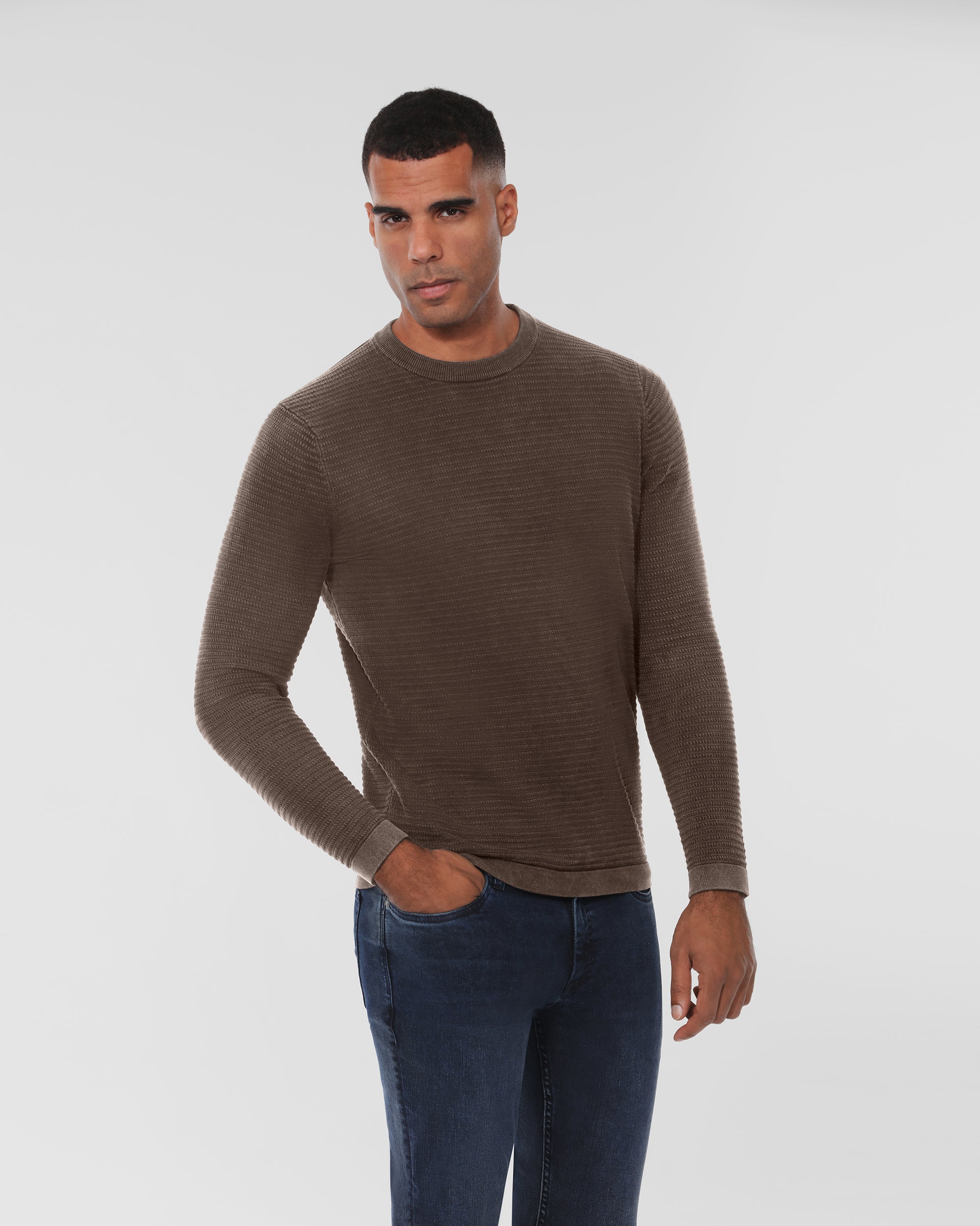 Cotton Textured Crew Neck Sweater