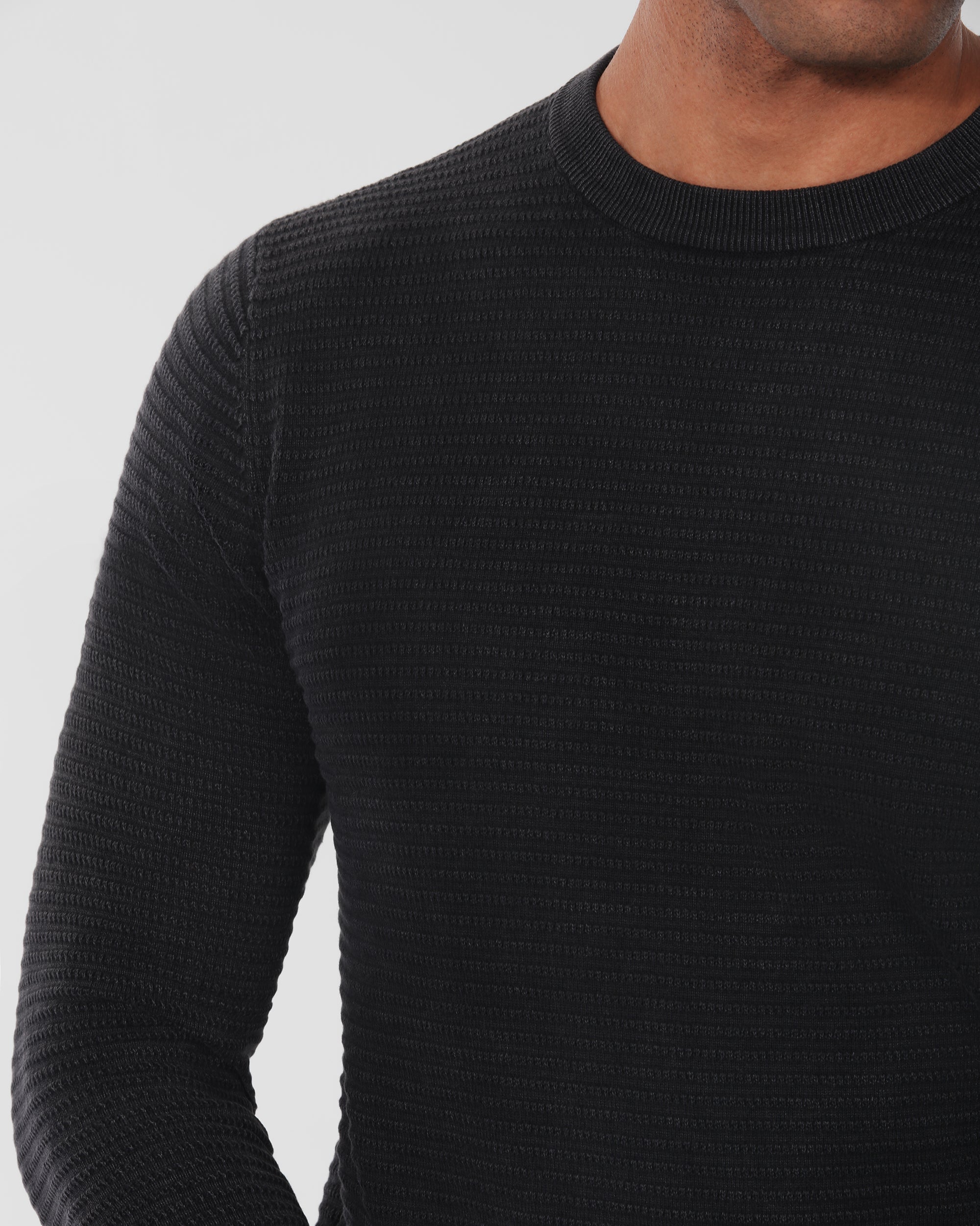 Cotton Textured Crew Neck Sweater
