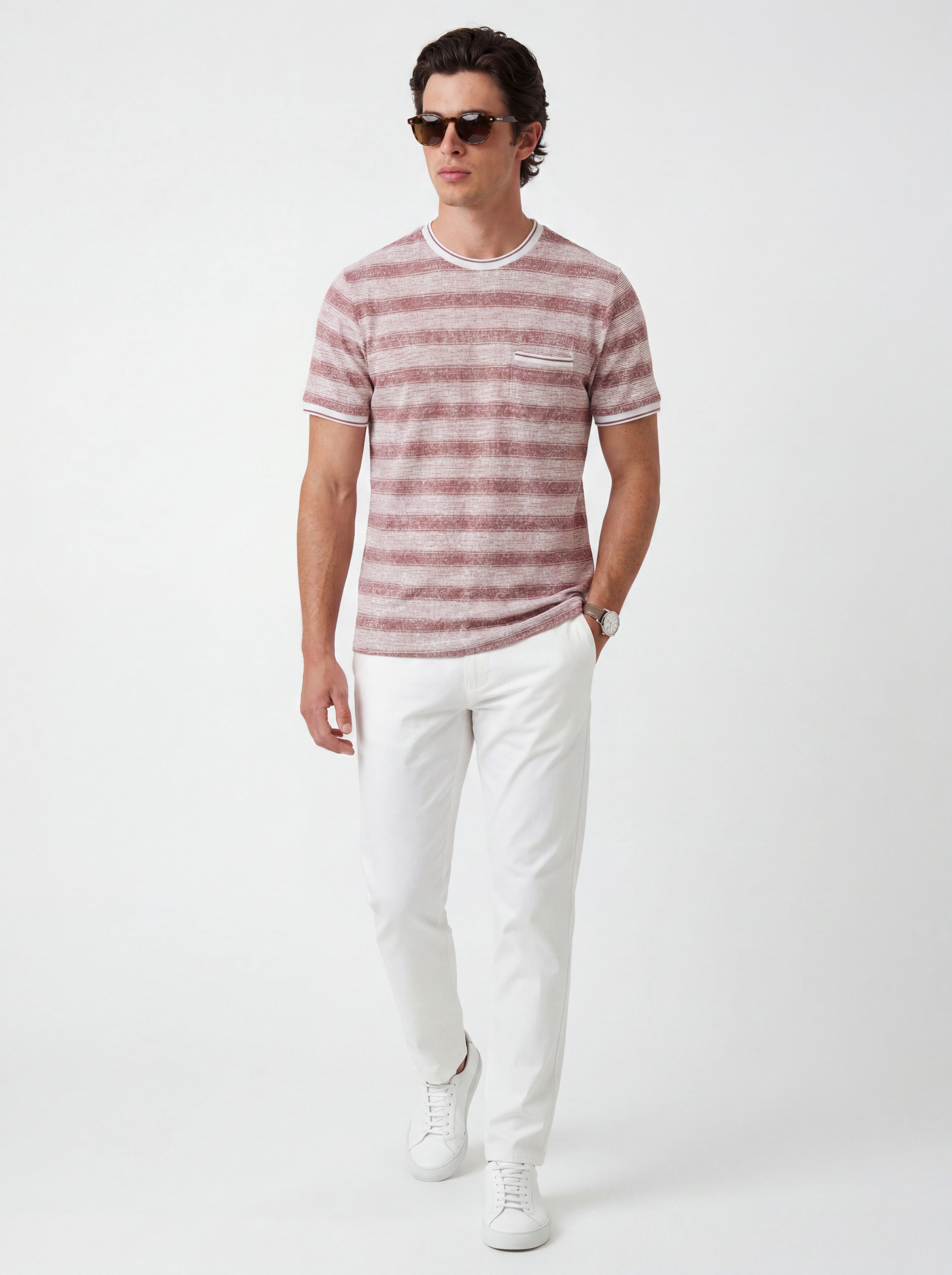 Washed Stripe Cotton-Blend T-Shirt