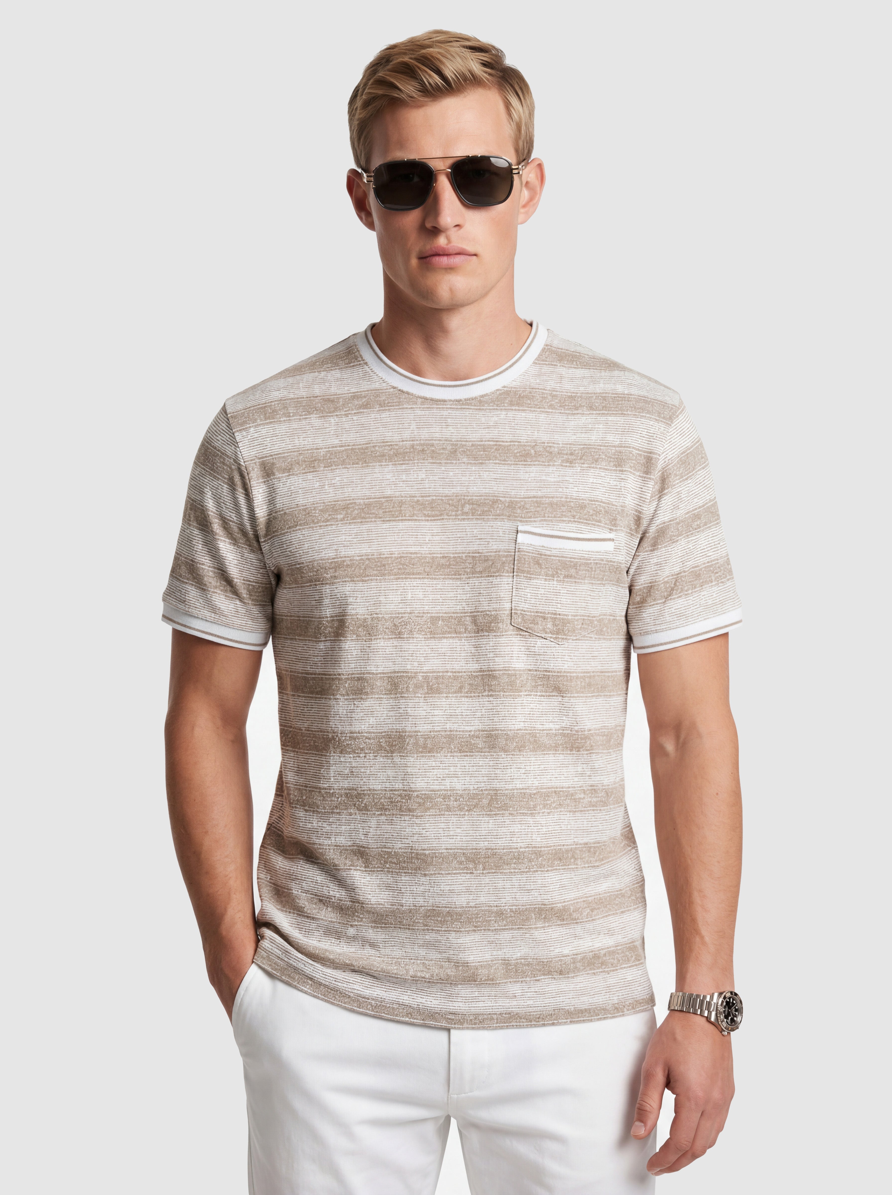 Washed Stripe Cotton-Blend T-Shirt