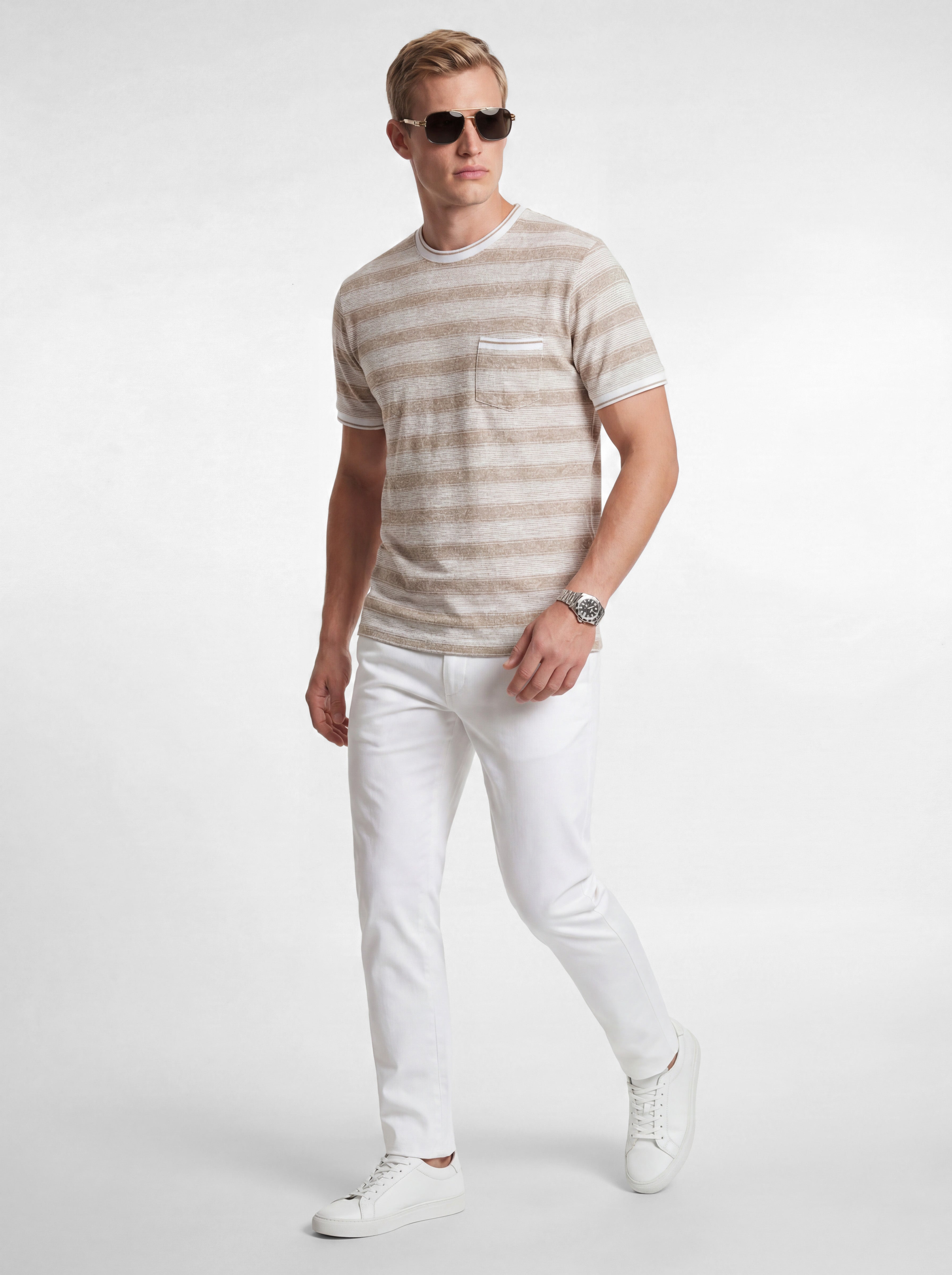 Washed Stripe Cotton-Blend T-Shirt