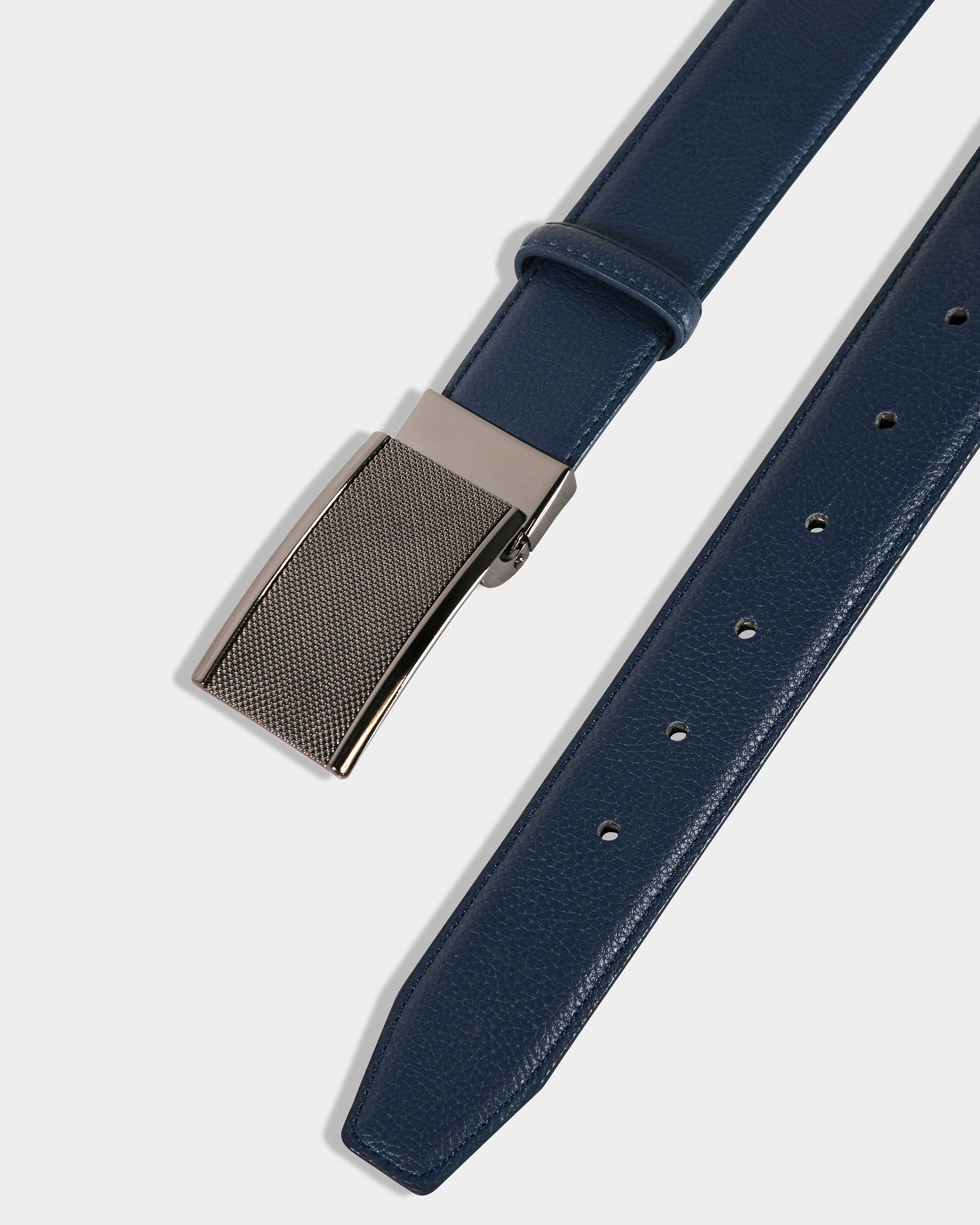 Men's Pebbled Faux Leather Dress Belt with Textured Plaque Buckle