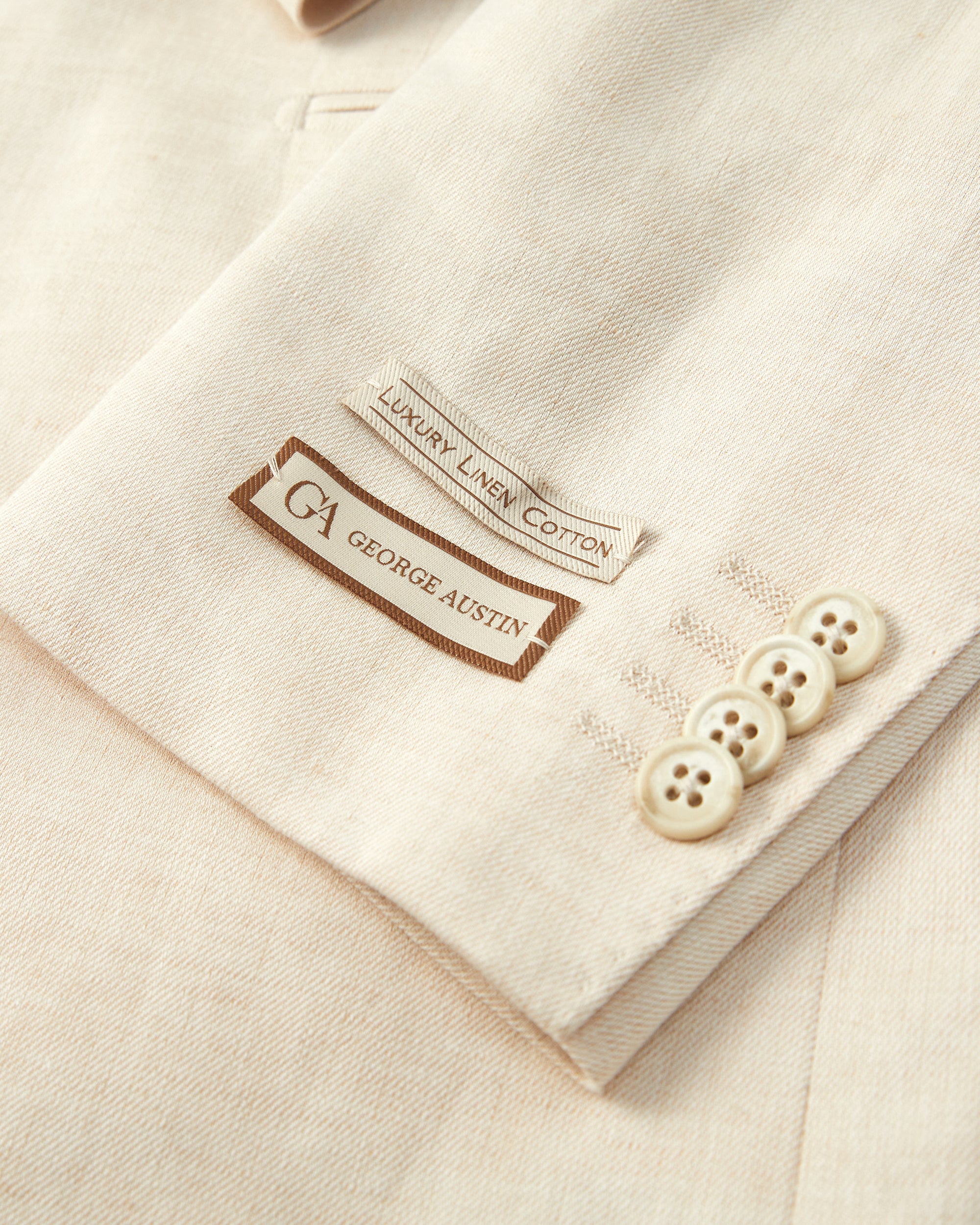 Coastal Luxury Tan Linen-Cotton Tailored Fit Suit with Side Buckle Trousers