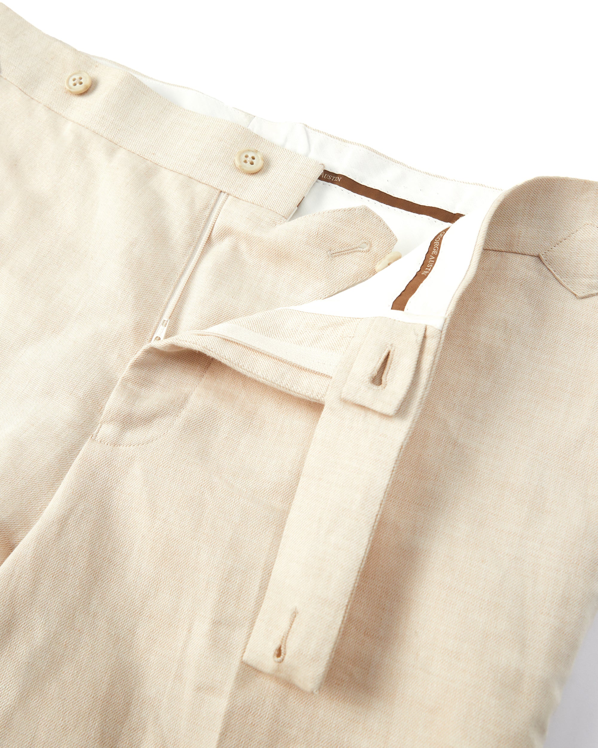 Coastal Luxury Tan Linen-Cotton Tailored Fit Suit with Side Buckle Trousers