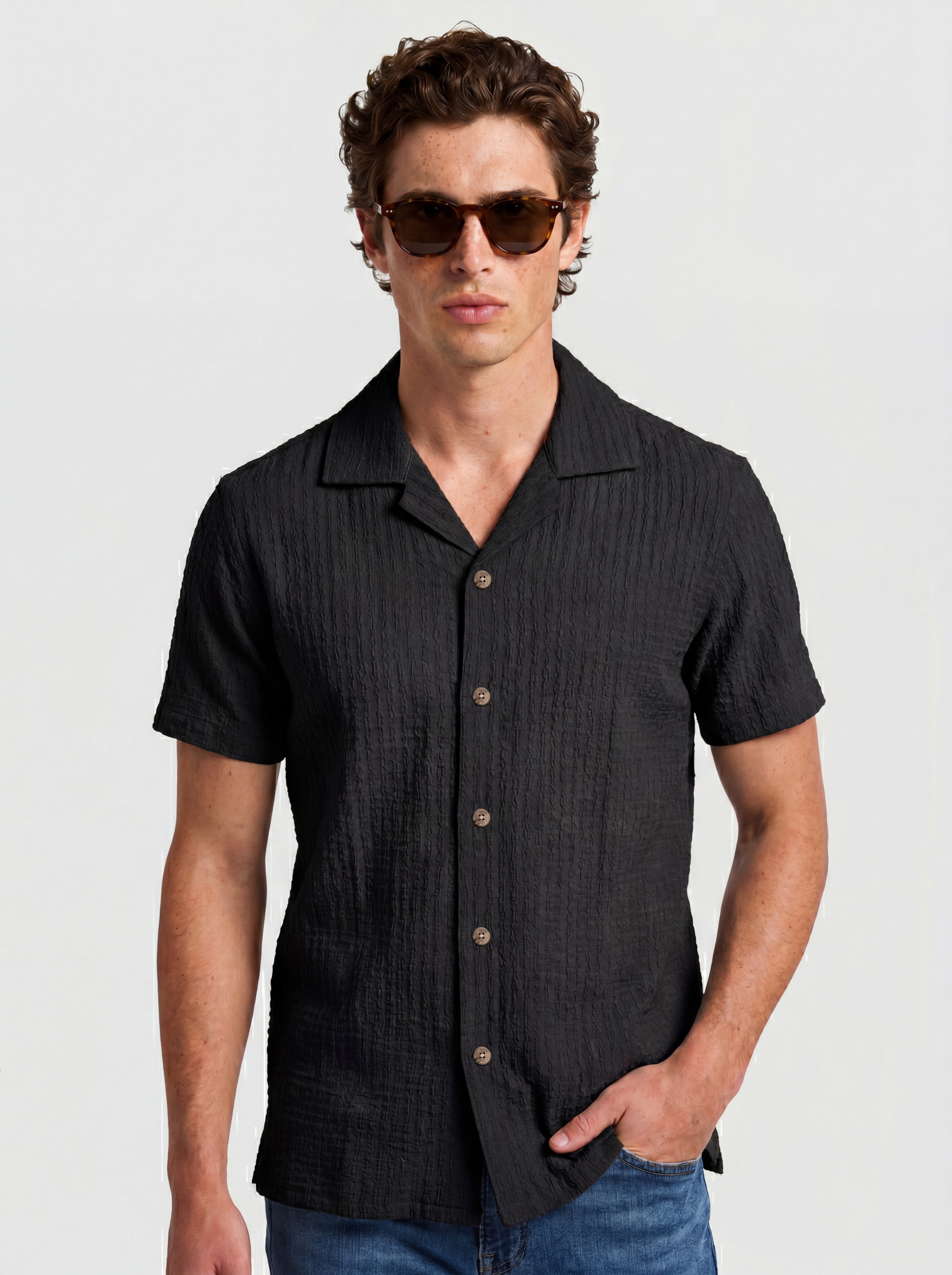 Seersucker Short Sleeve Camp Collar Shirt