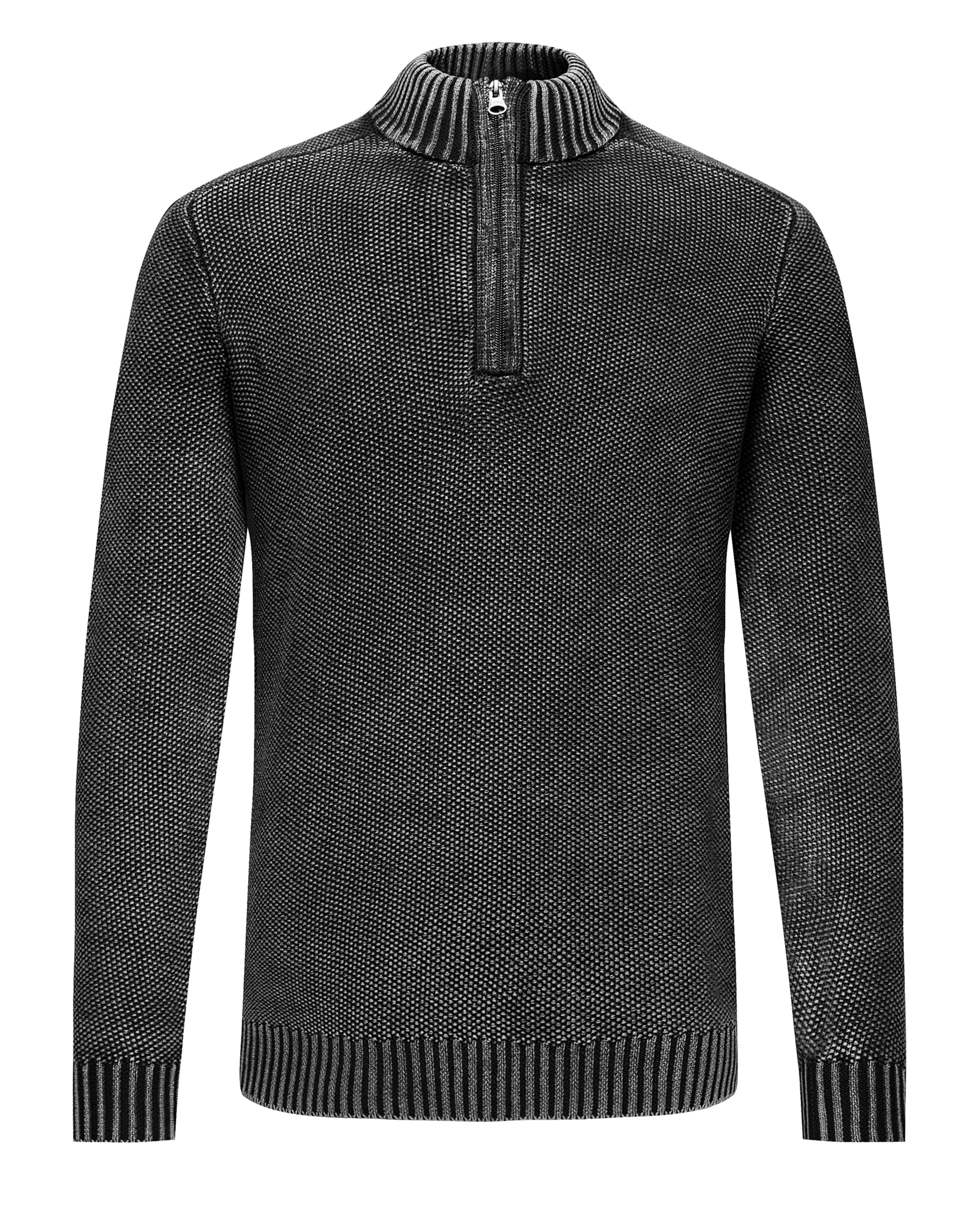 Cotton Textured Mock Neck Zip Sweater