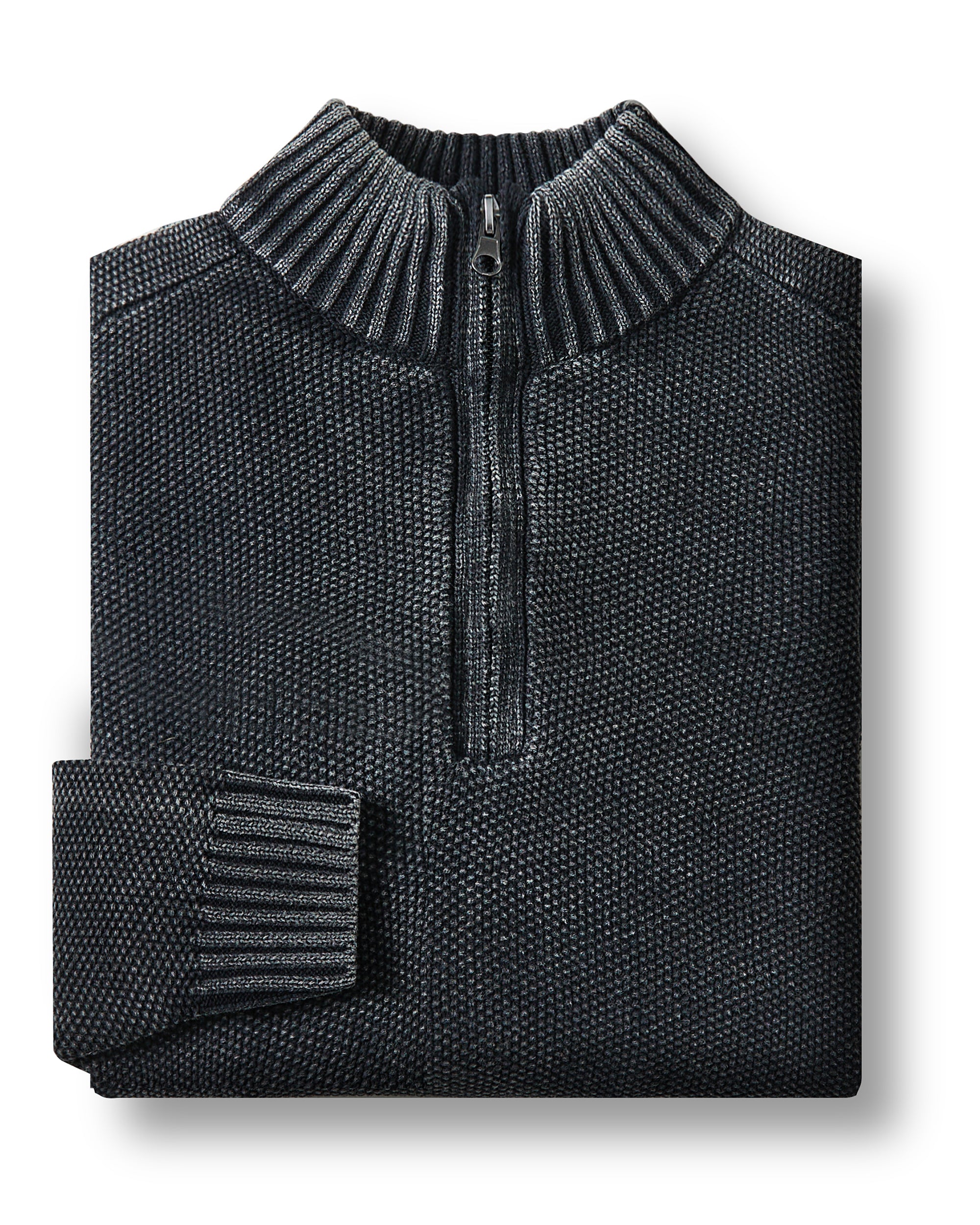 Cotton Textured Mock Neck Zip Sweater