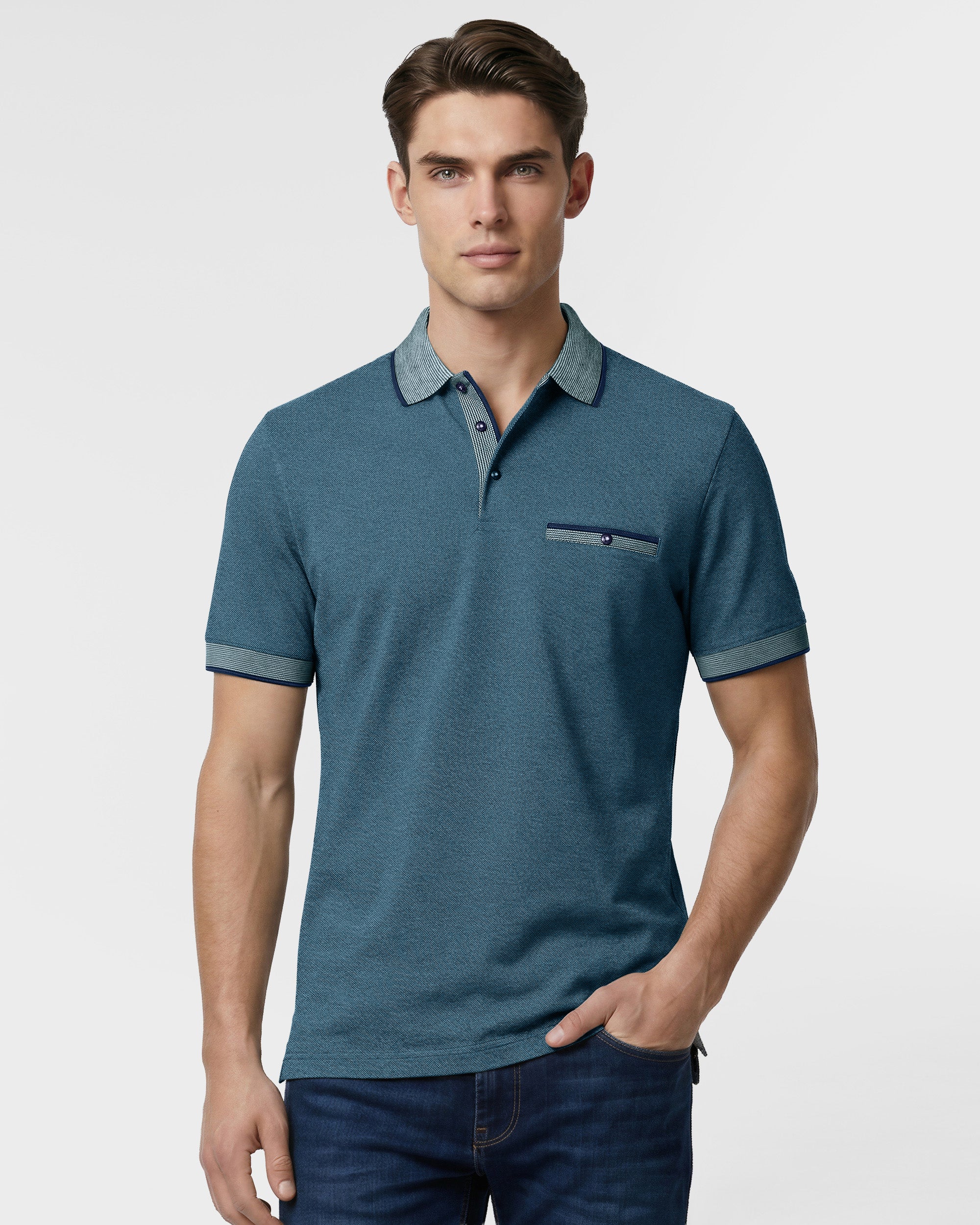 Textured Polo with Contrast Collar