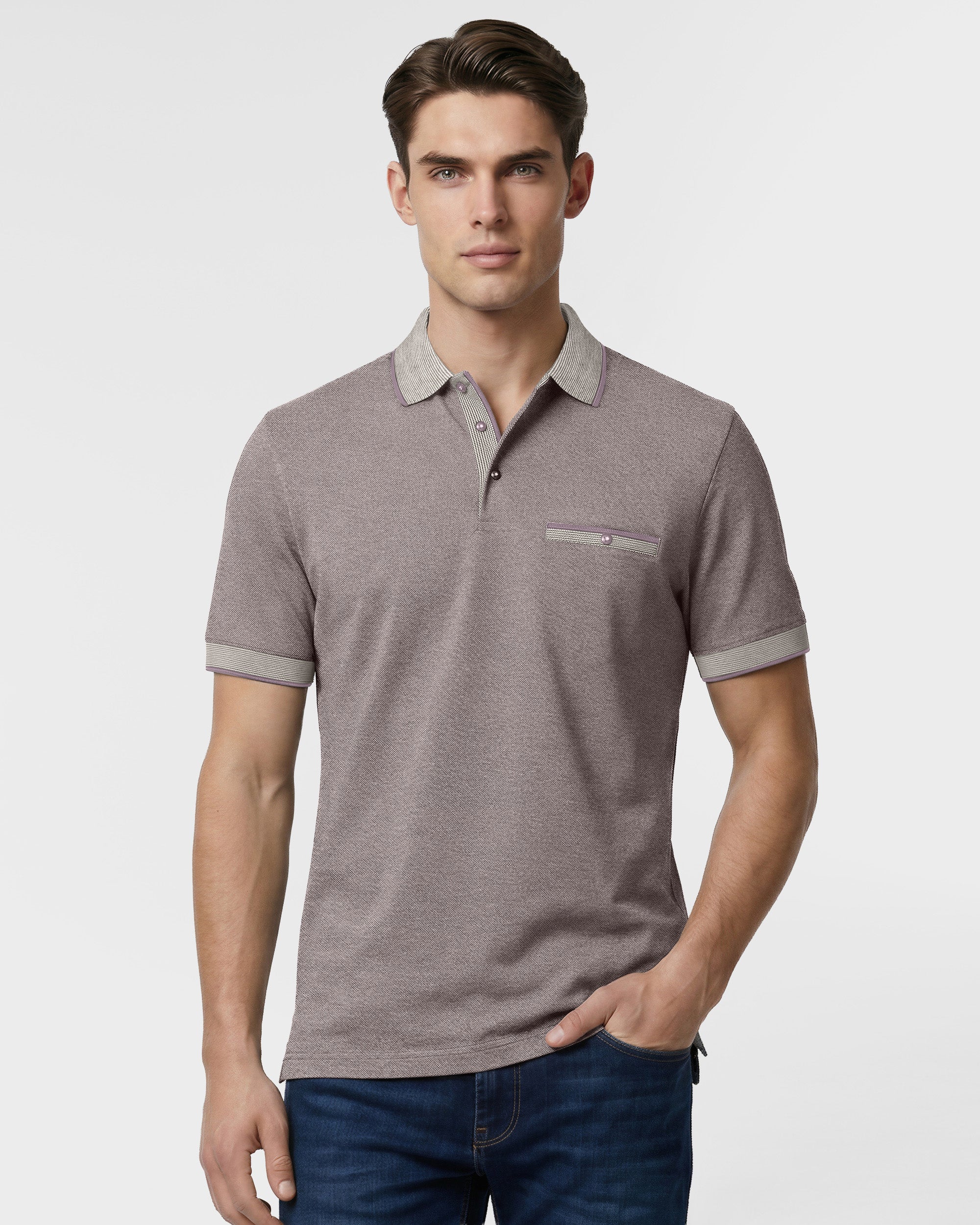 Textured Polo with Contrast Collar