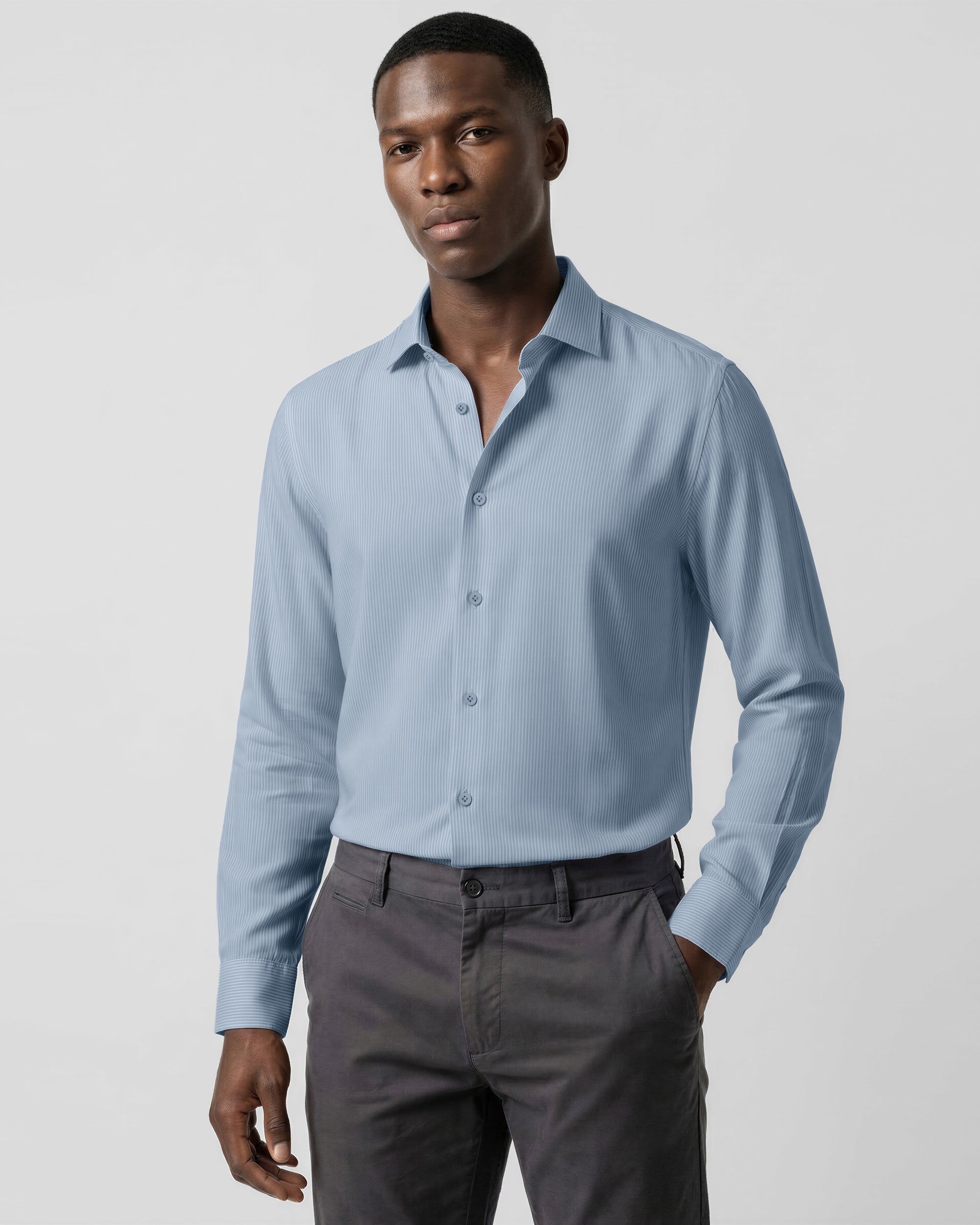 Vertical Stripe Texture Button-Up Shirt