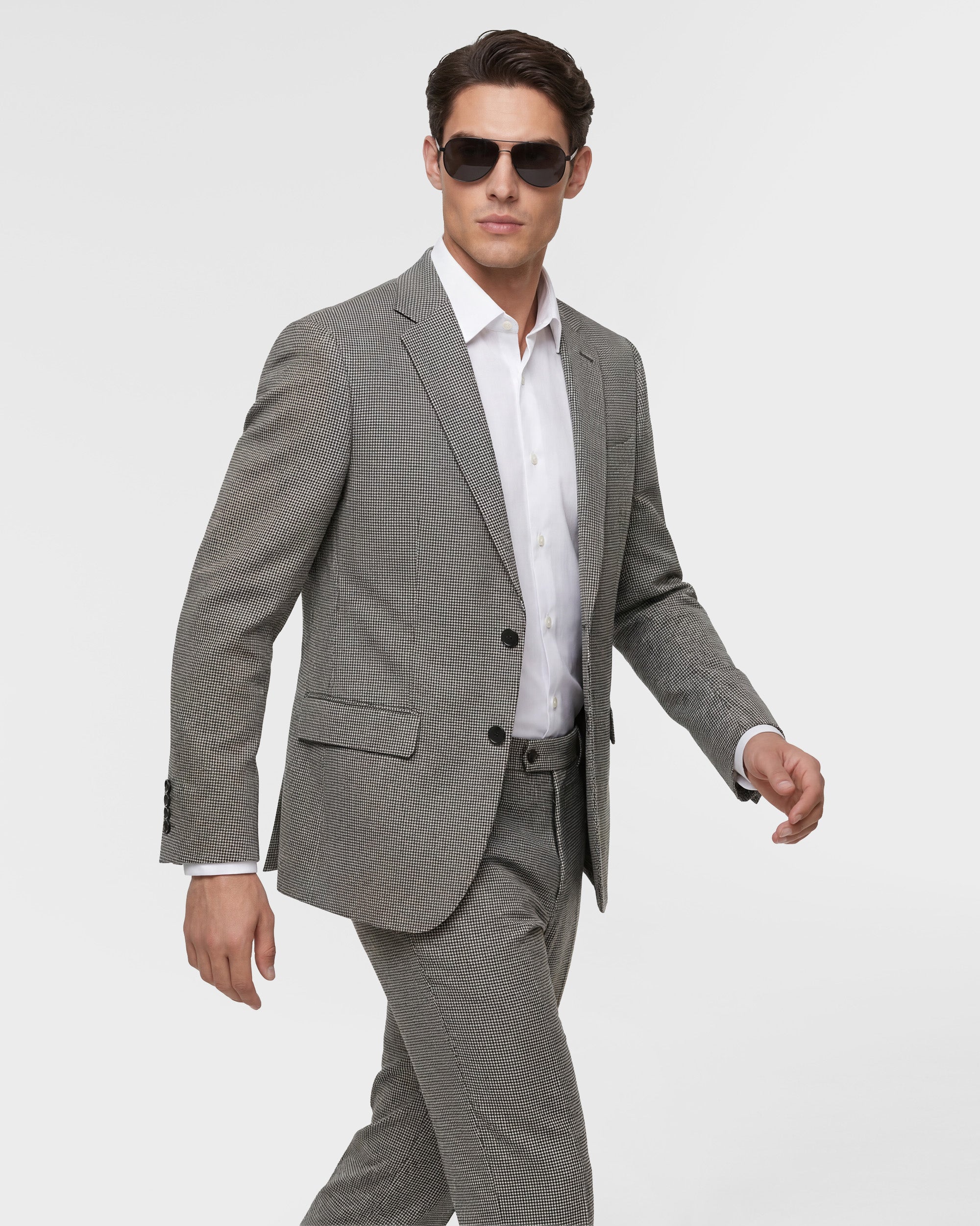 Mini Houndstooth Slim Fit Wool Blend Suit