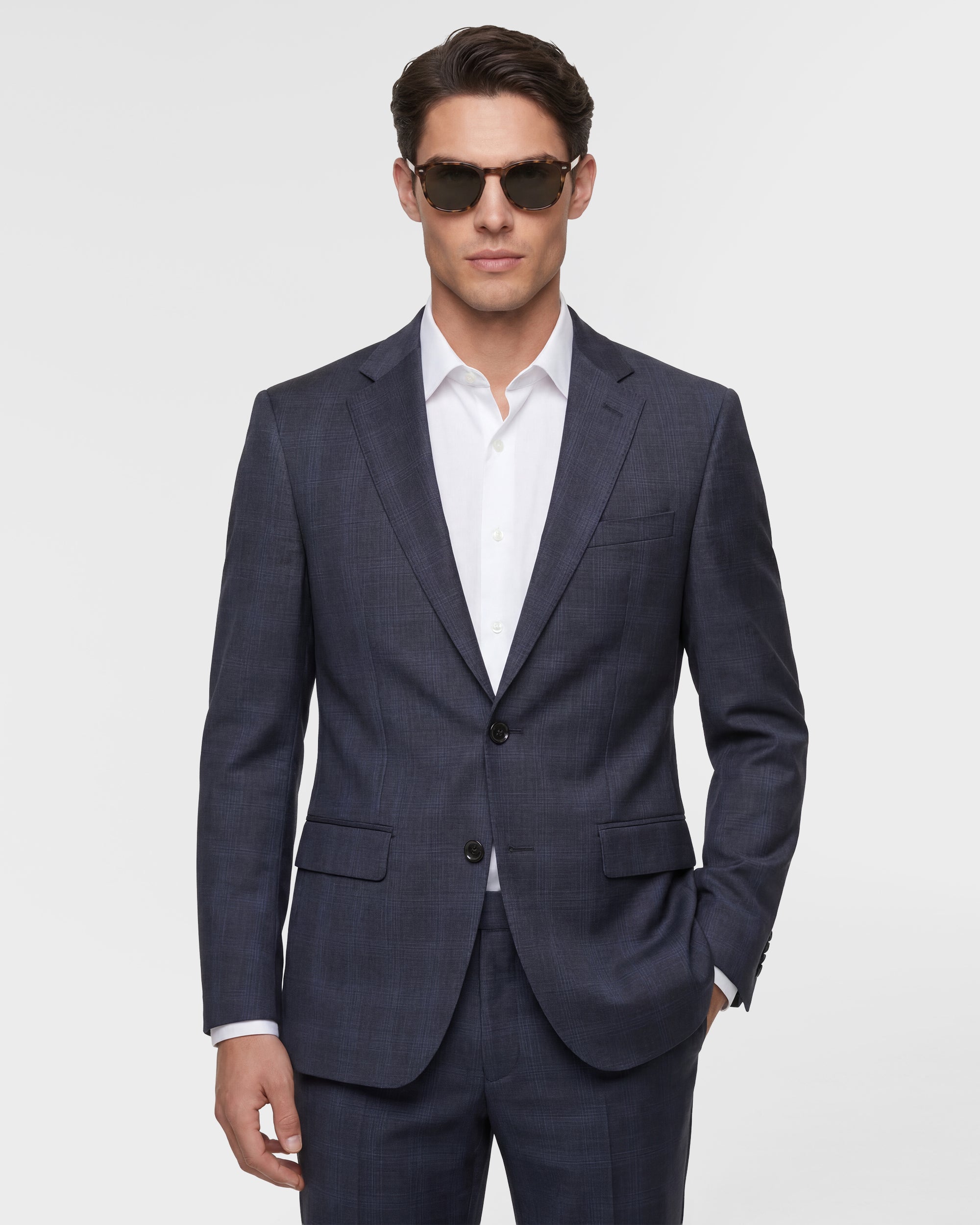 Checked Slim Fit Wool Blend Suit