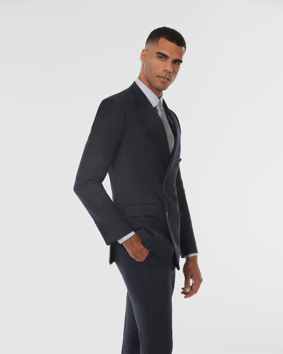 Window Pane Tailored Double Breasted Wool Suit