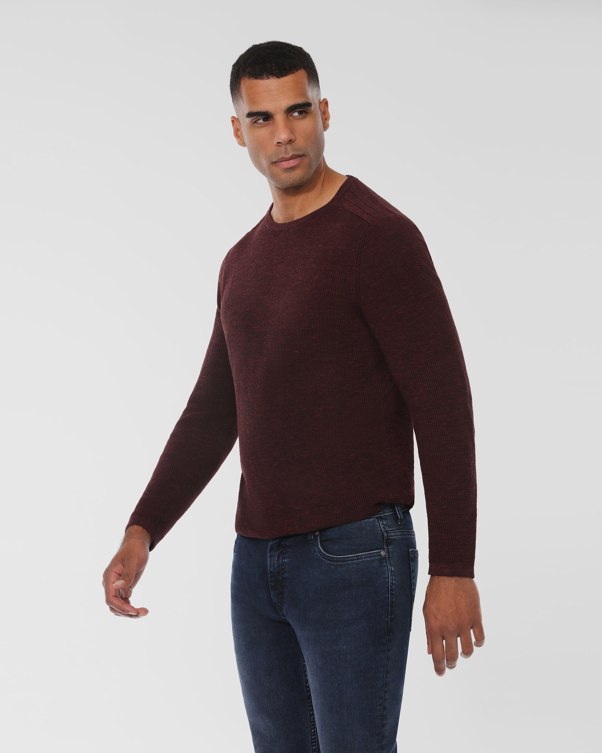 Texture Cotton Blend Crew Neck Sweater