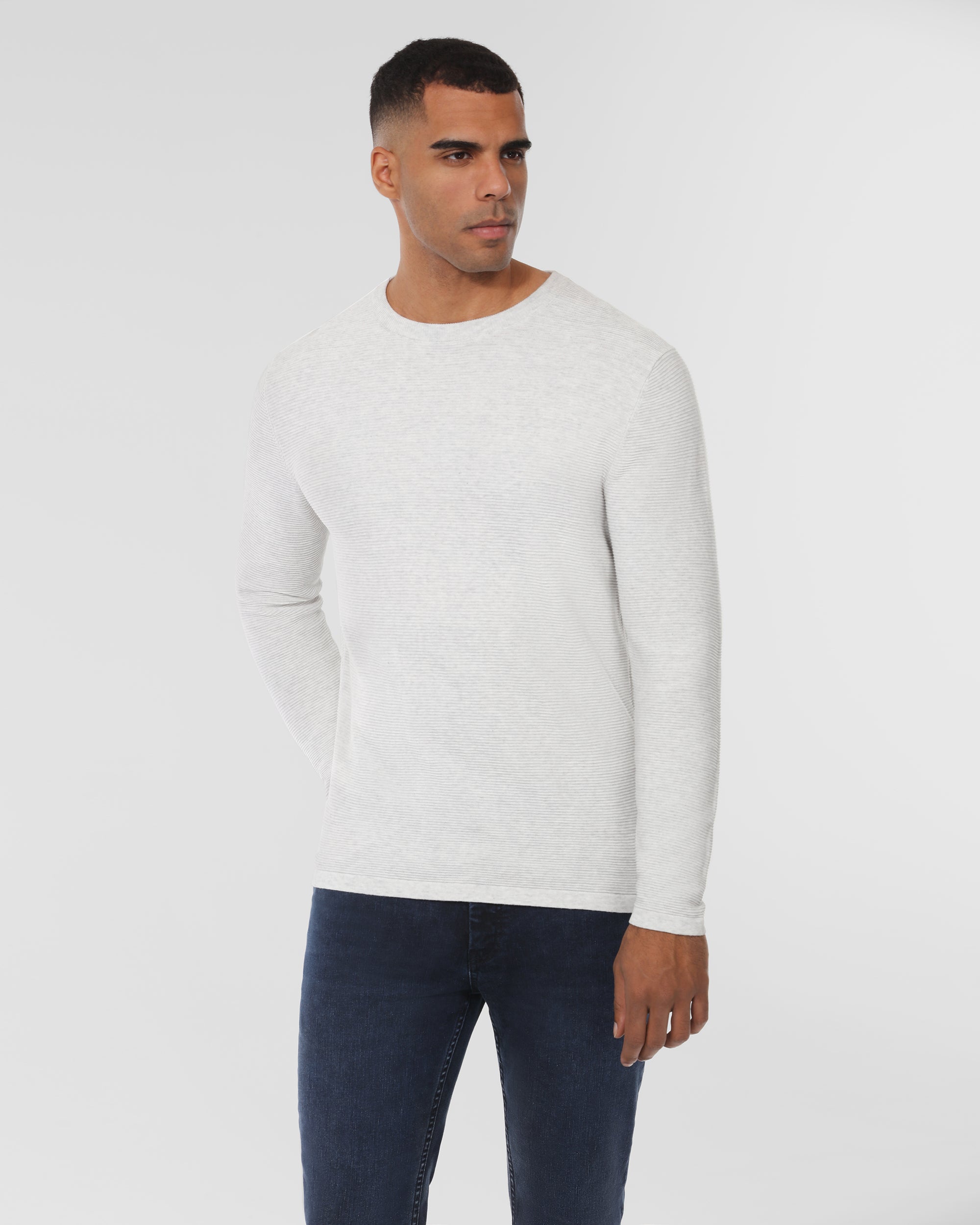 Cotton Ribbed Crew Neck Sweater
