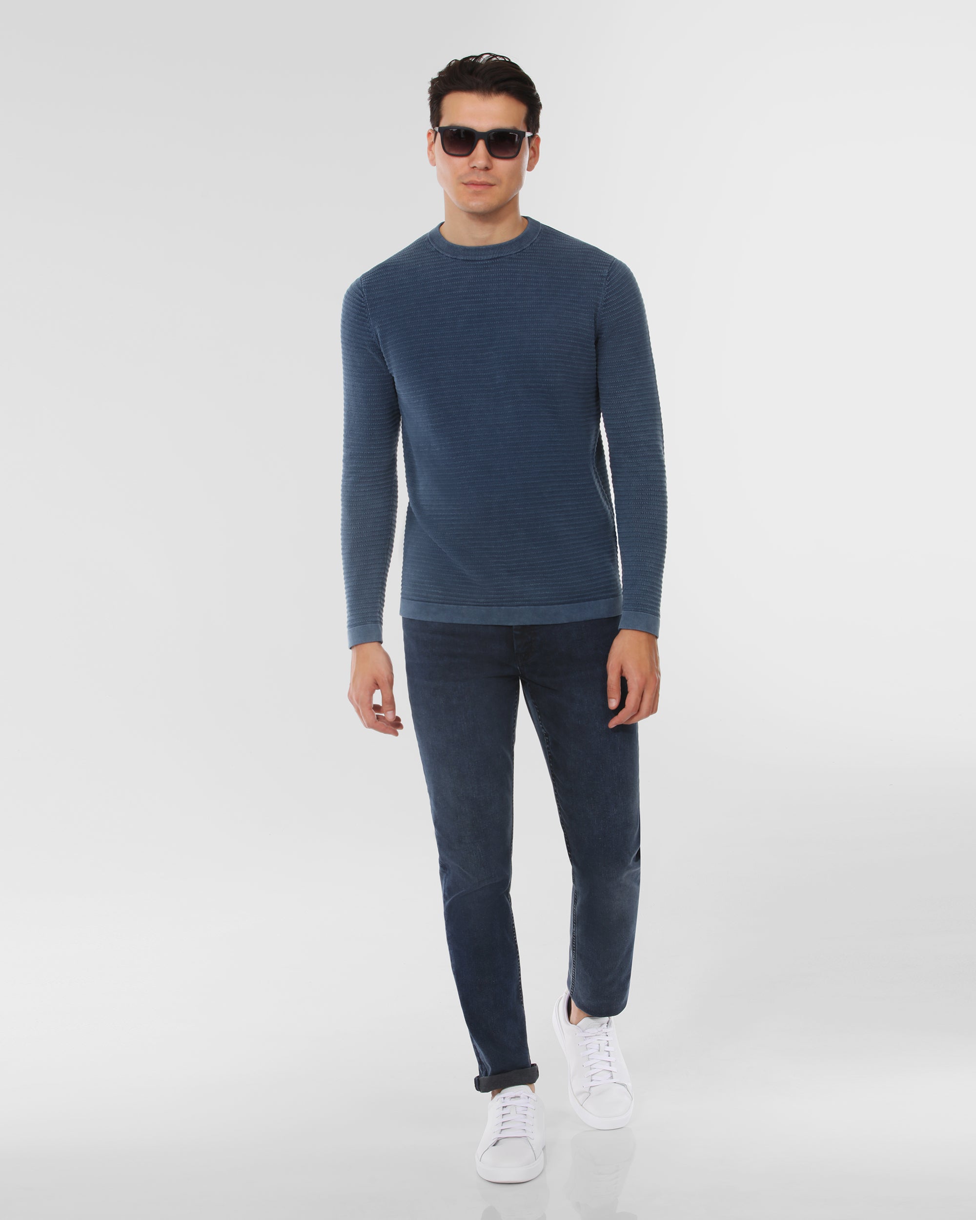 Cotton Textured Crew Neck Sweater