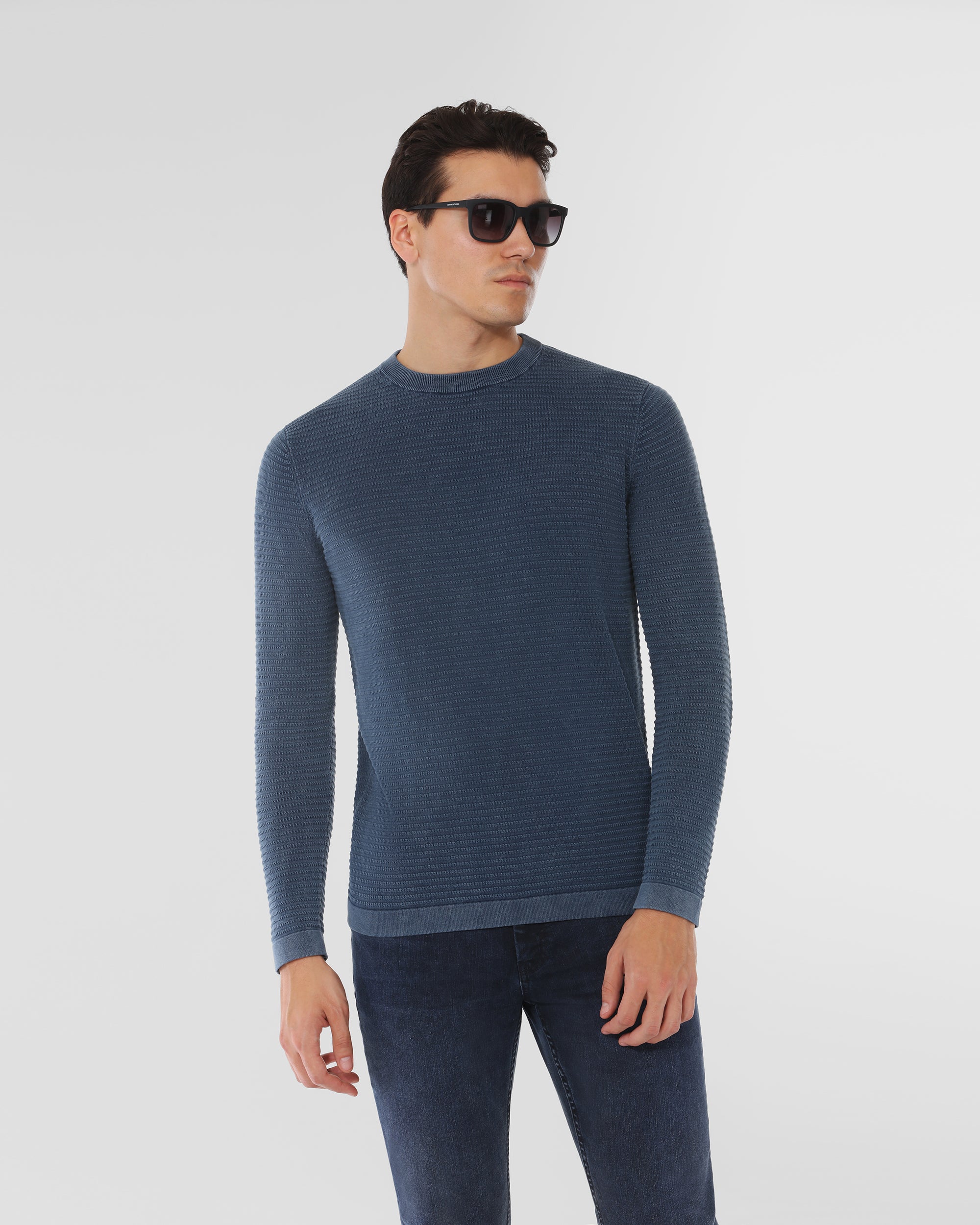 Cotton Textured Crew Neck Sweater