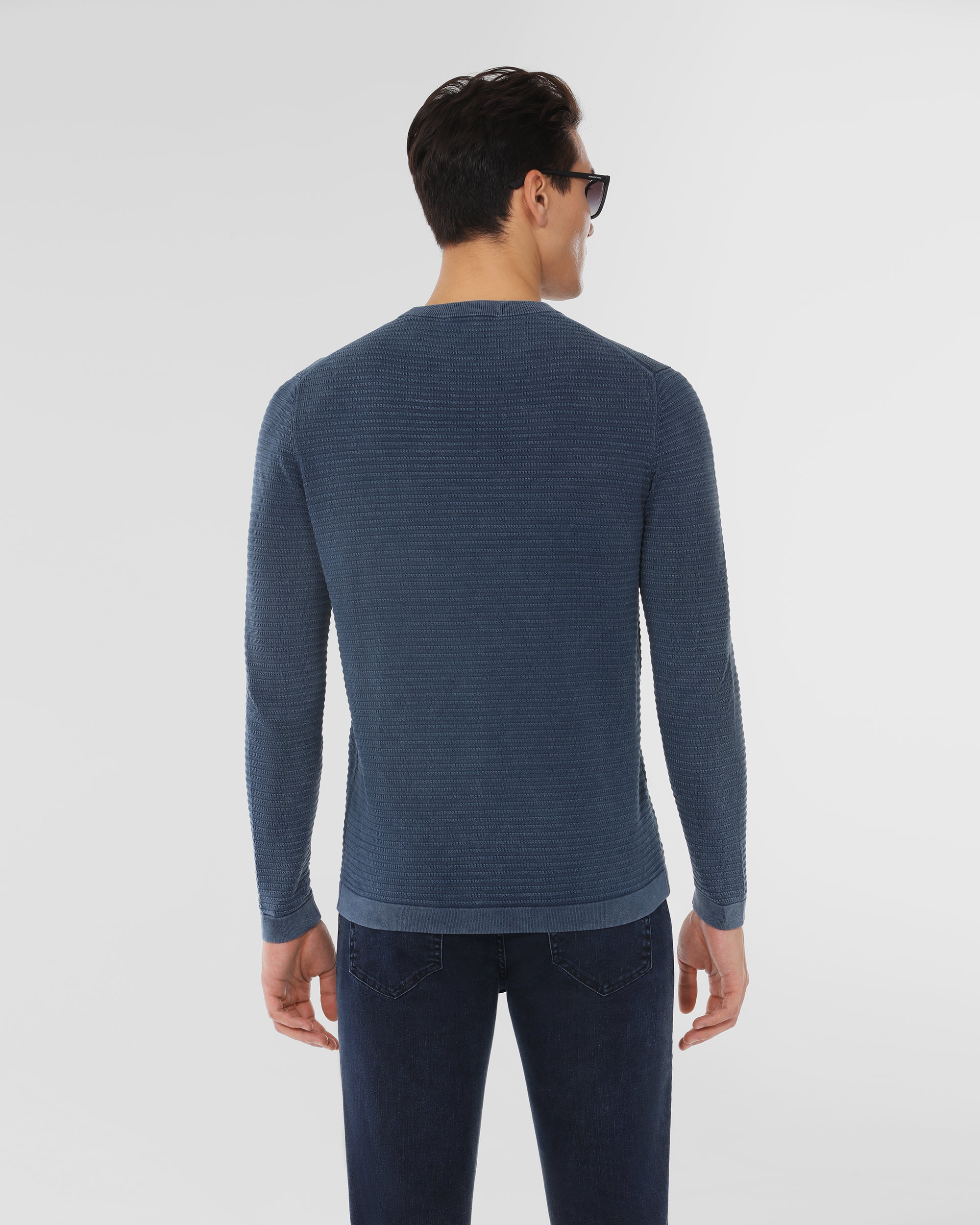 Cotton Textured Crew Neck Sweater