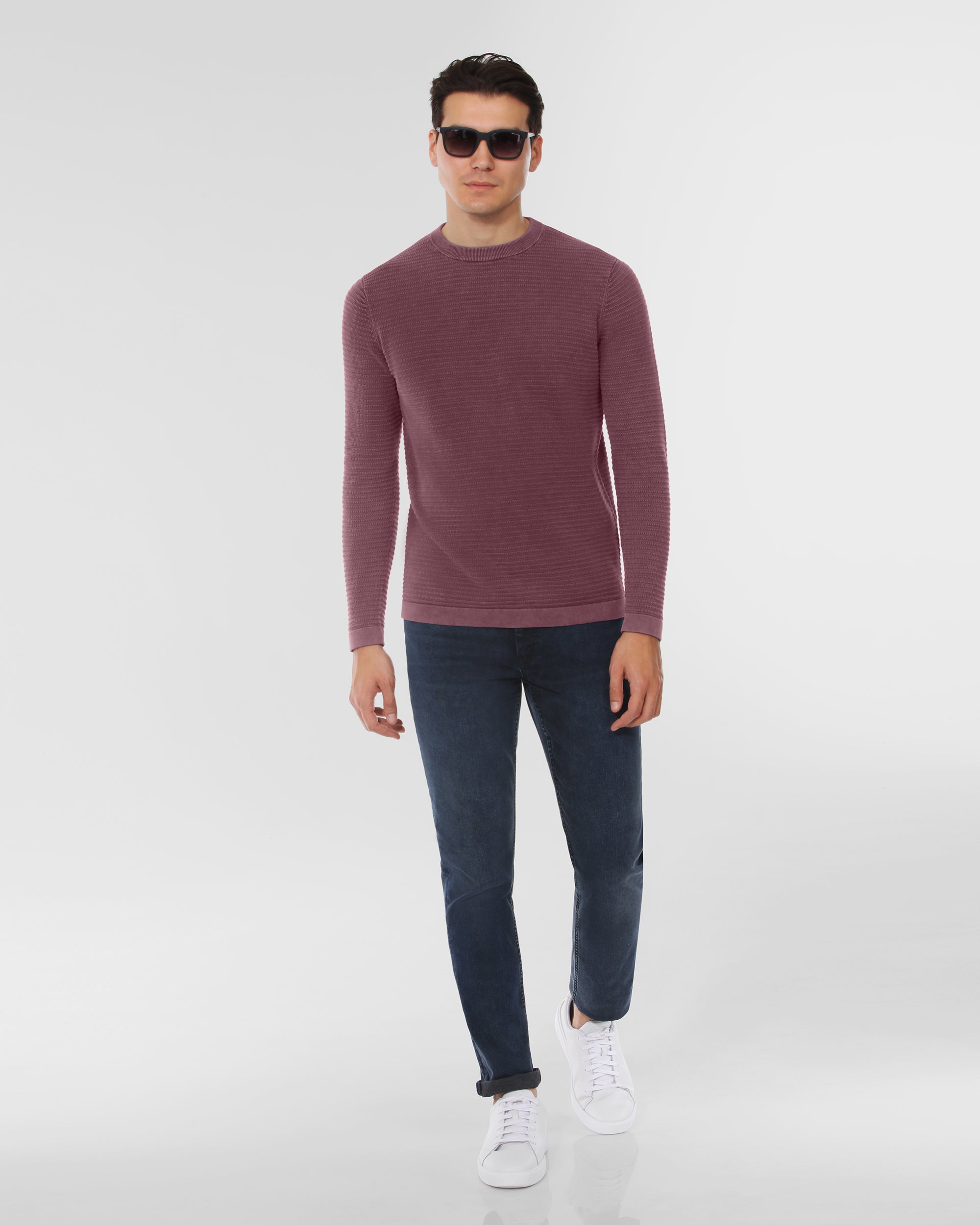 Cotton Textured Crew Neck Sweater