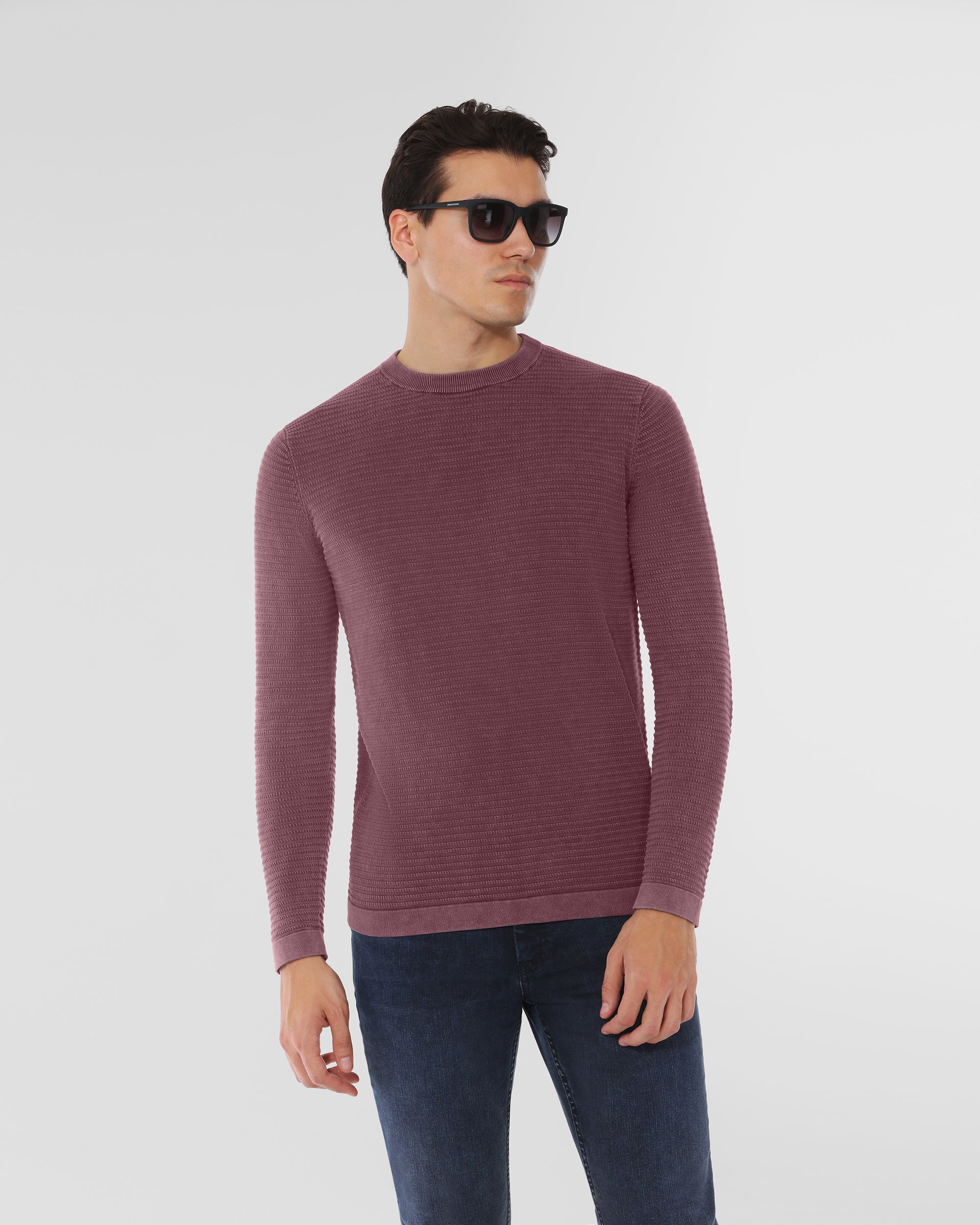 Cotton Textured Crew Neck Sweater