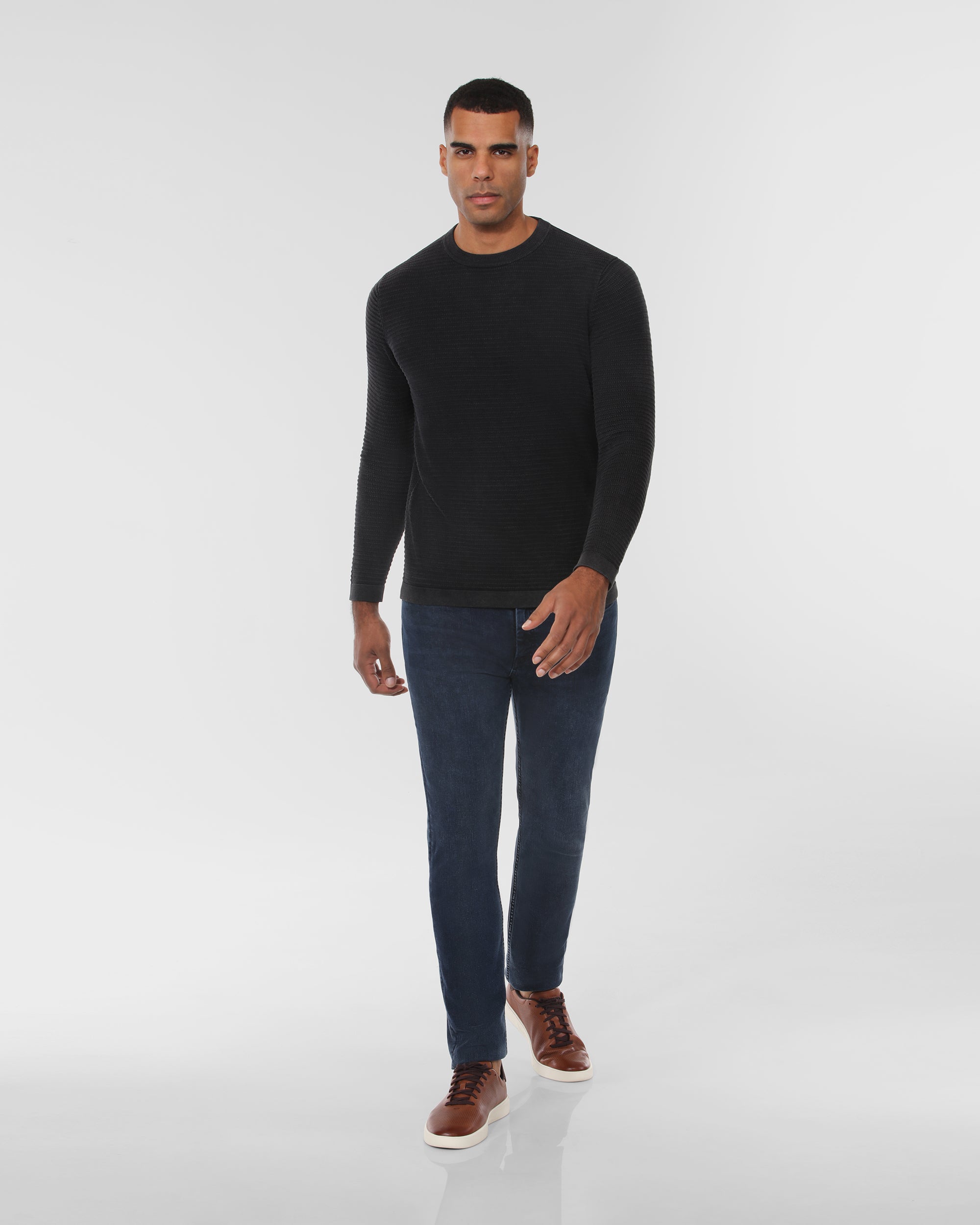 Cotton Textured Crew Neck Sweater