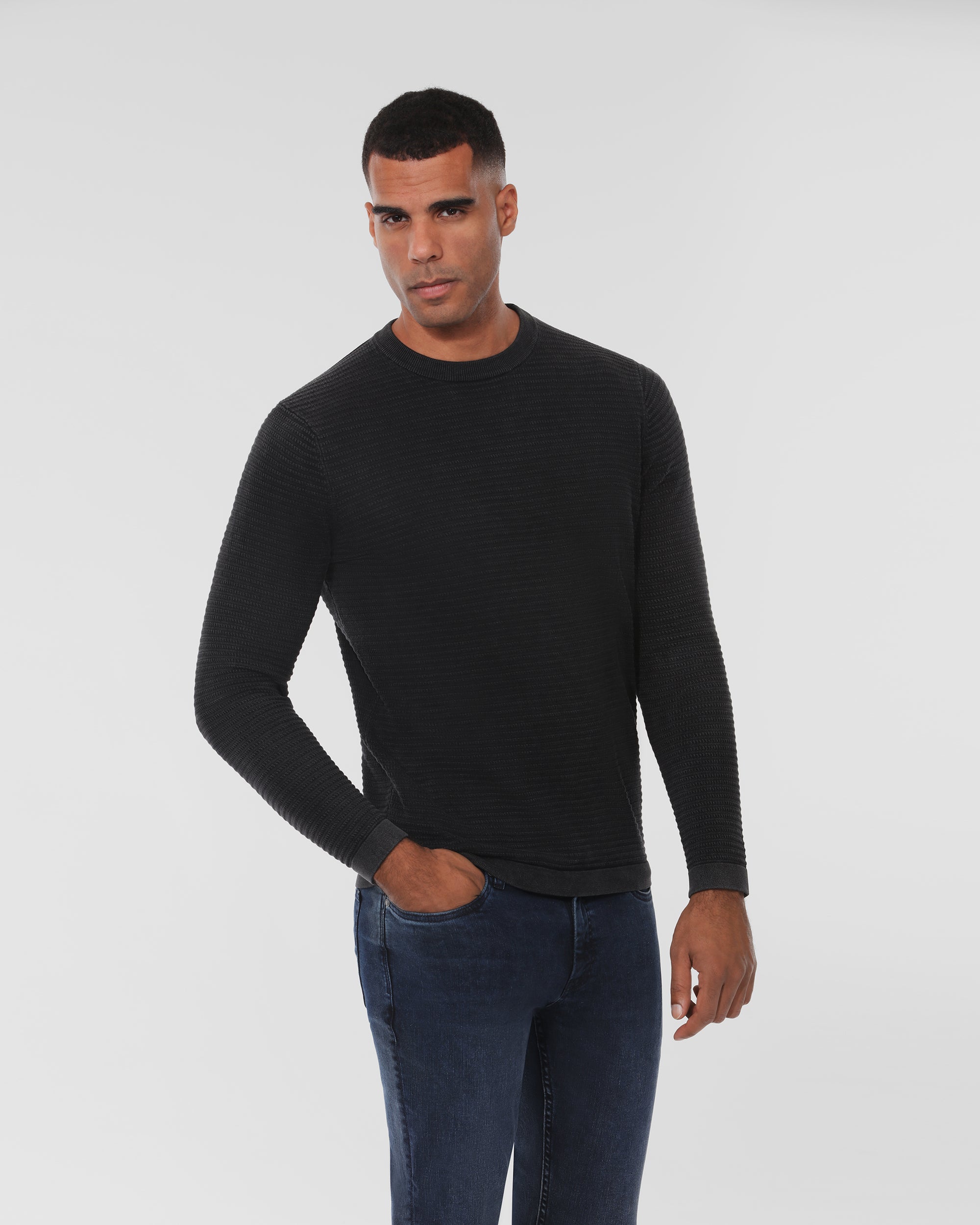 Cotton Textured Crew Neck Sweater
