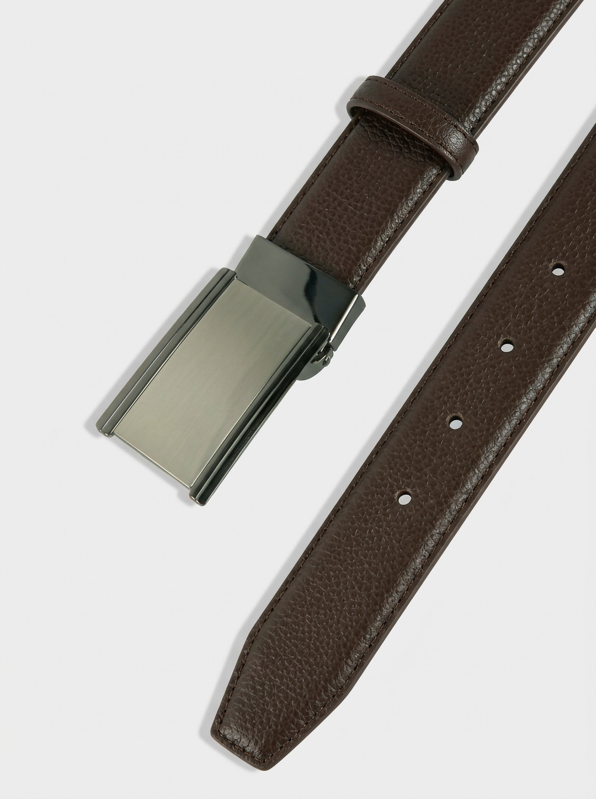 Men's Pebbled Faux Leather Dress Belt with Textured Plaque Buckle