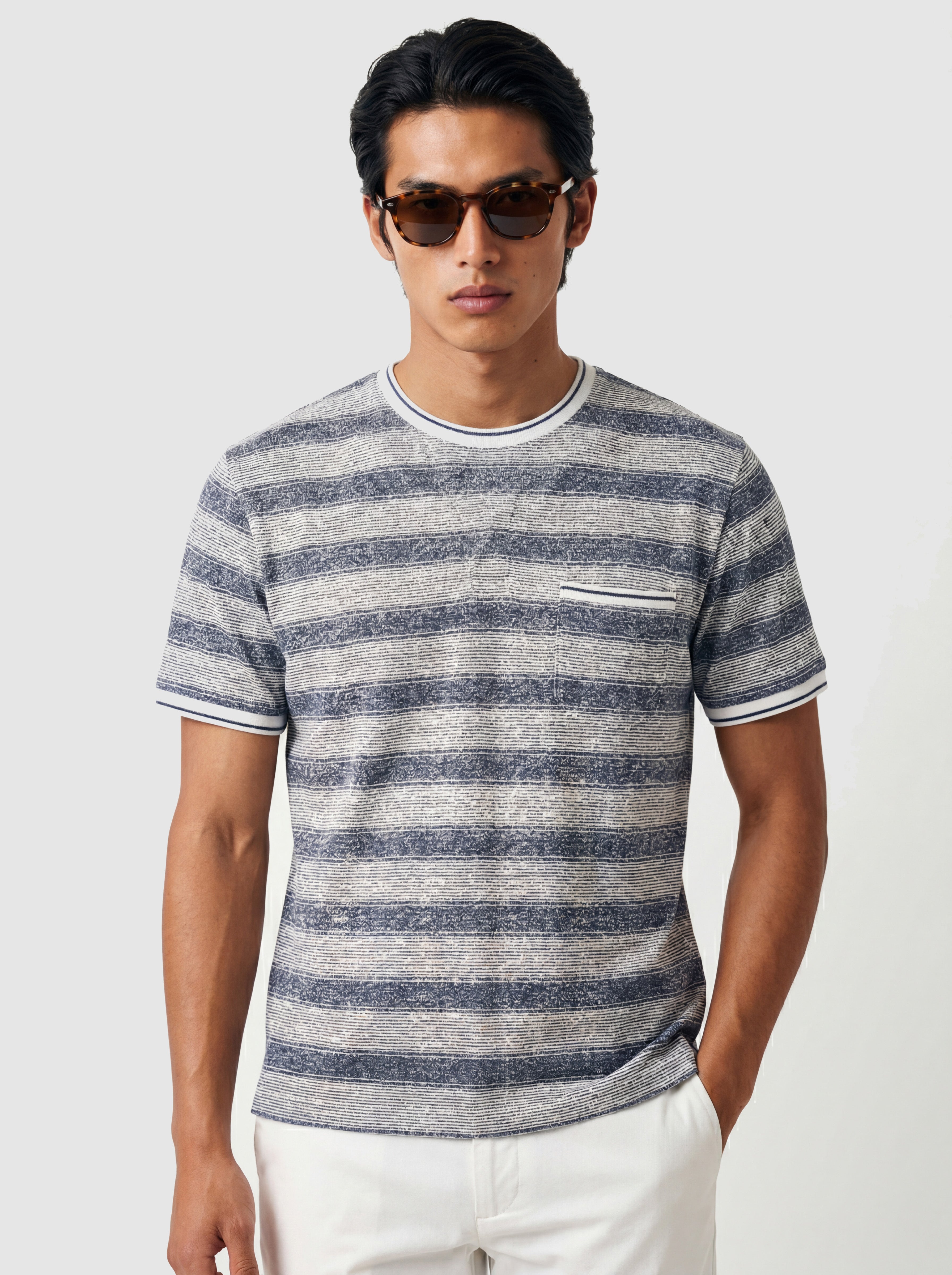 Washed Stripe Cotton-Blend T-Shirt
