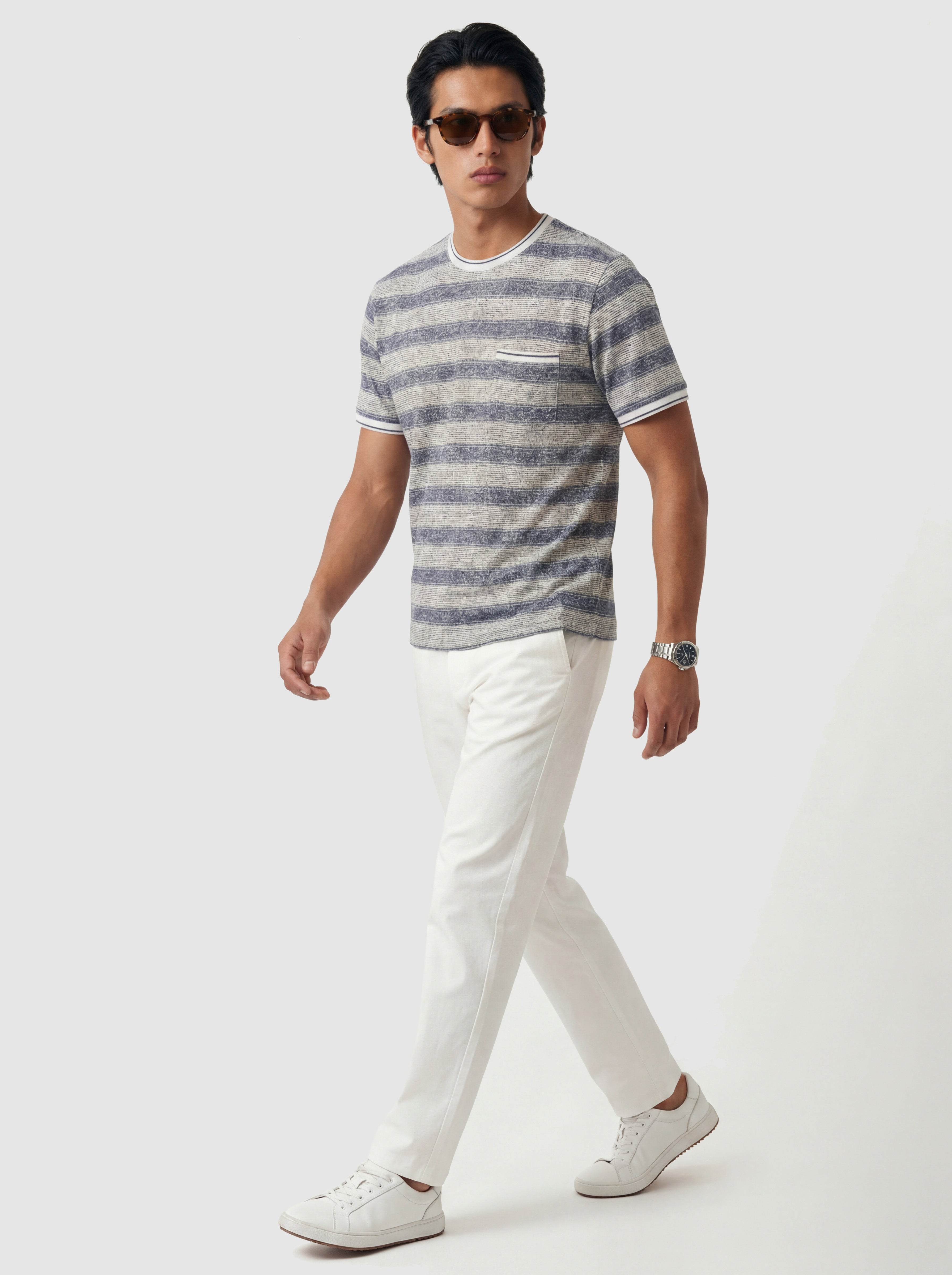 Washed Stripe Cotton-Blend T-Shirt